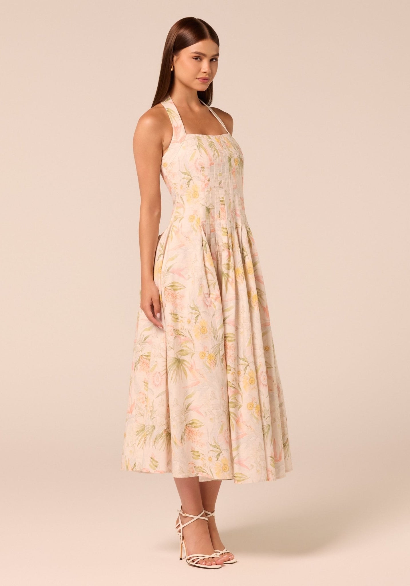 Printed Halter Neck A-Line Dress - shopaleena