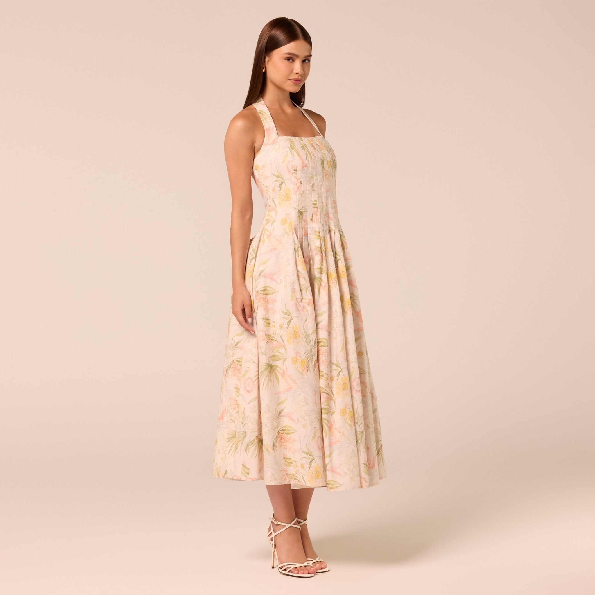 Printed Halter Neck A-Line Dress - shopaleena