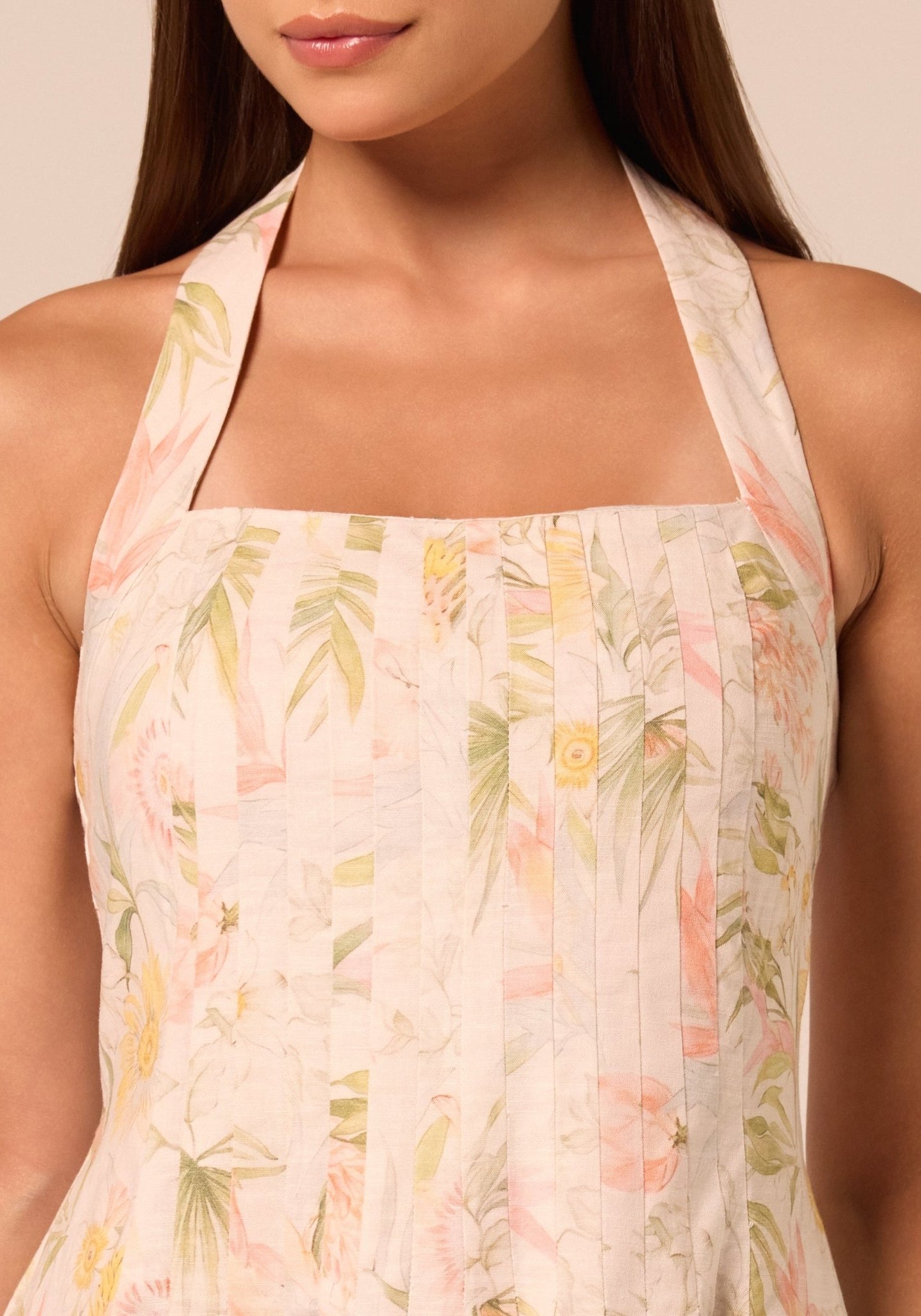 Printed Halter Neck A-Line Dress - shopaleena