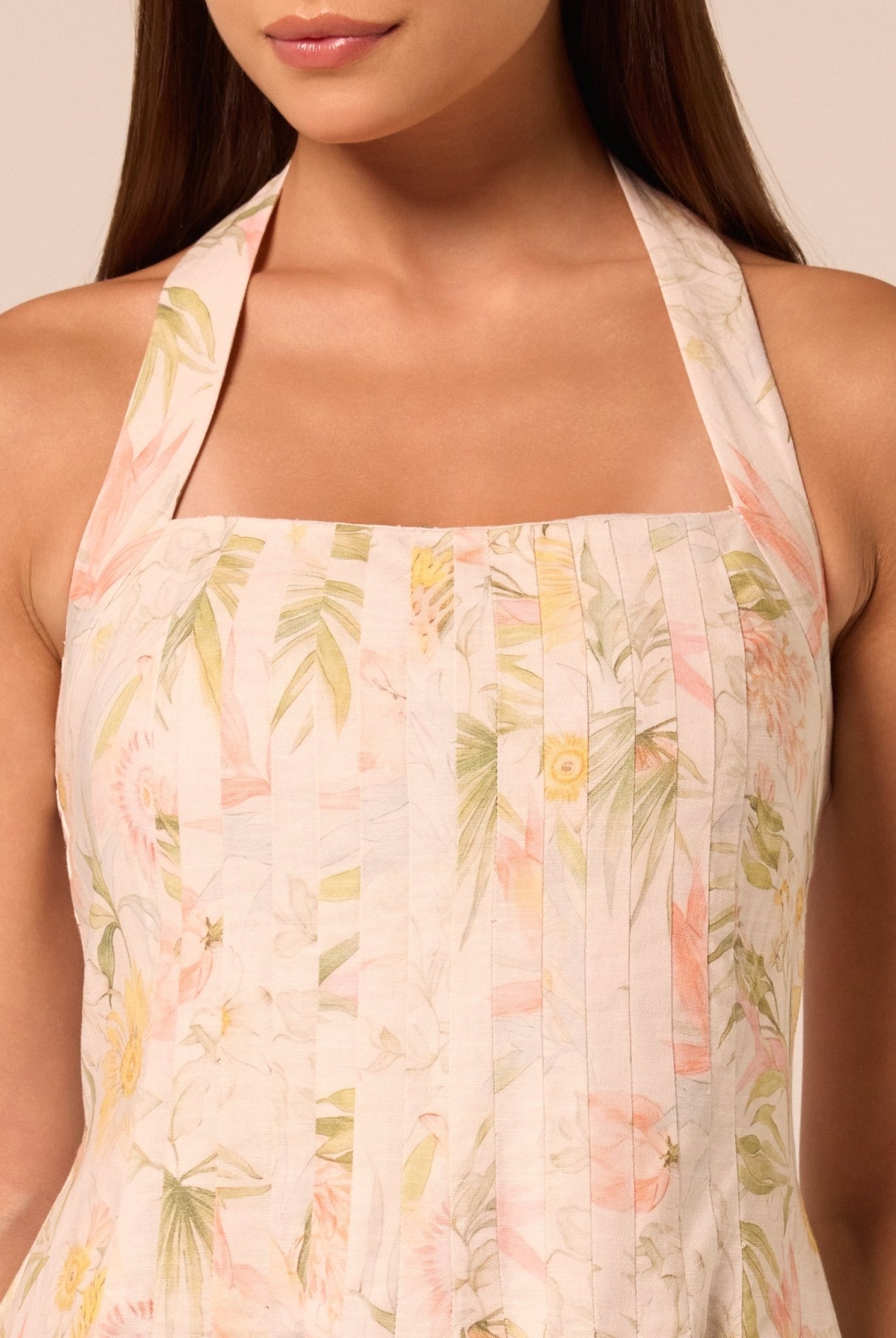 Printed Halter Neck A-Line Dress - shopaleena