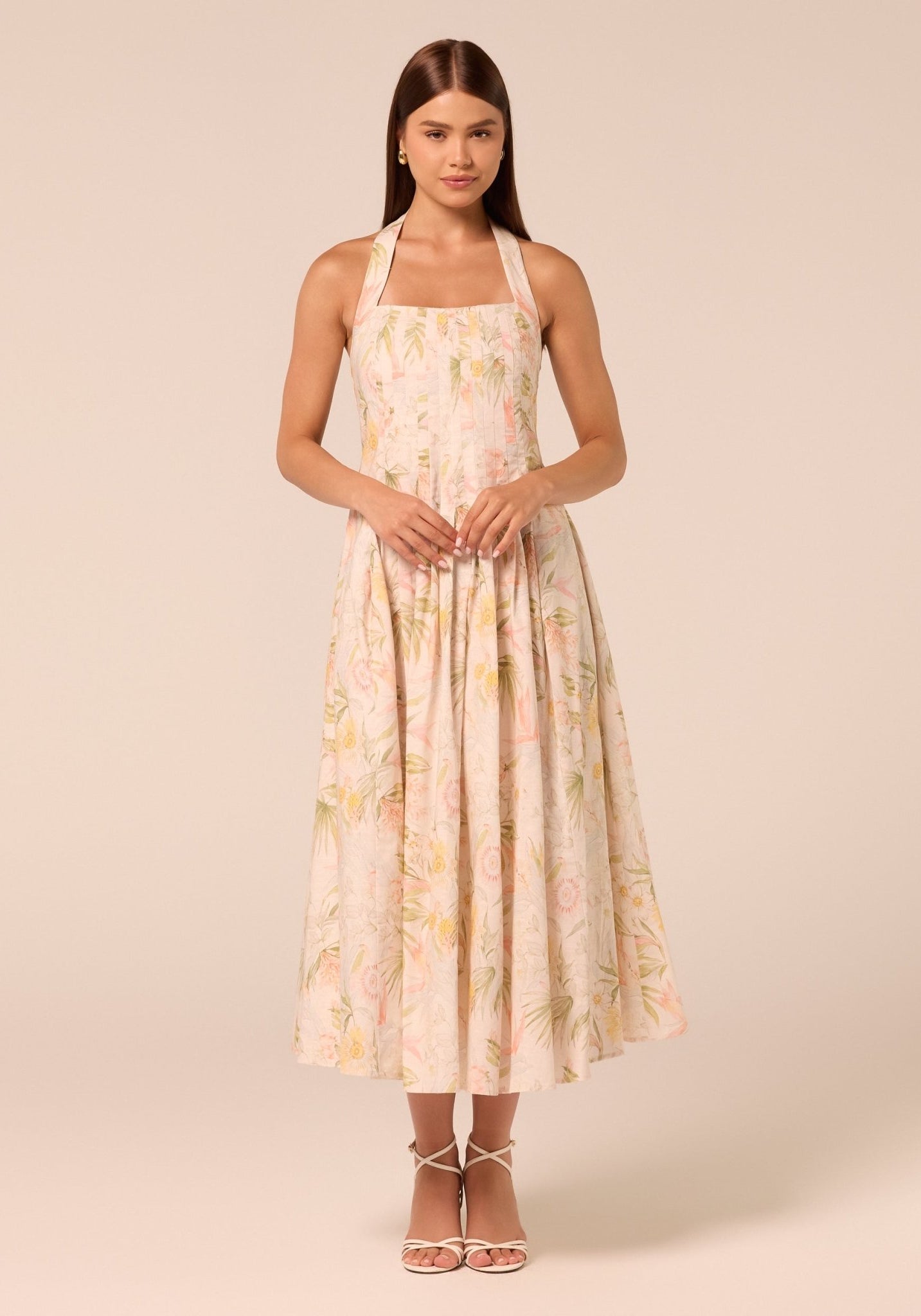 Printed Halter Neck A-Line Dress - shopaleena