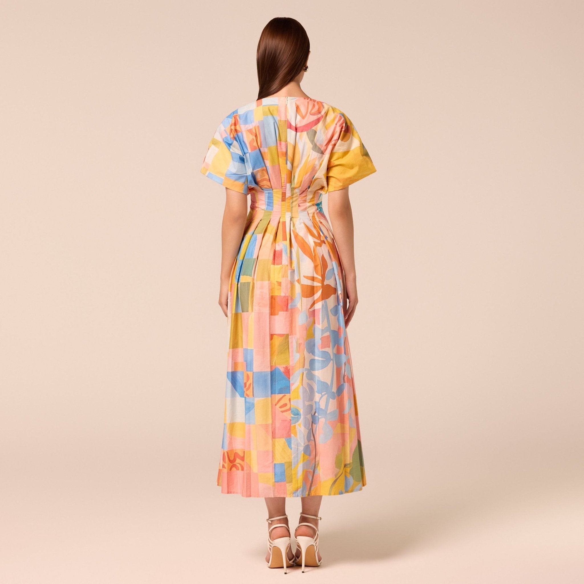 Printed Kimono Sleeve Cotton Dress - shopaleena