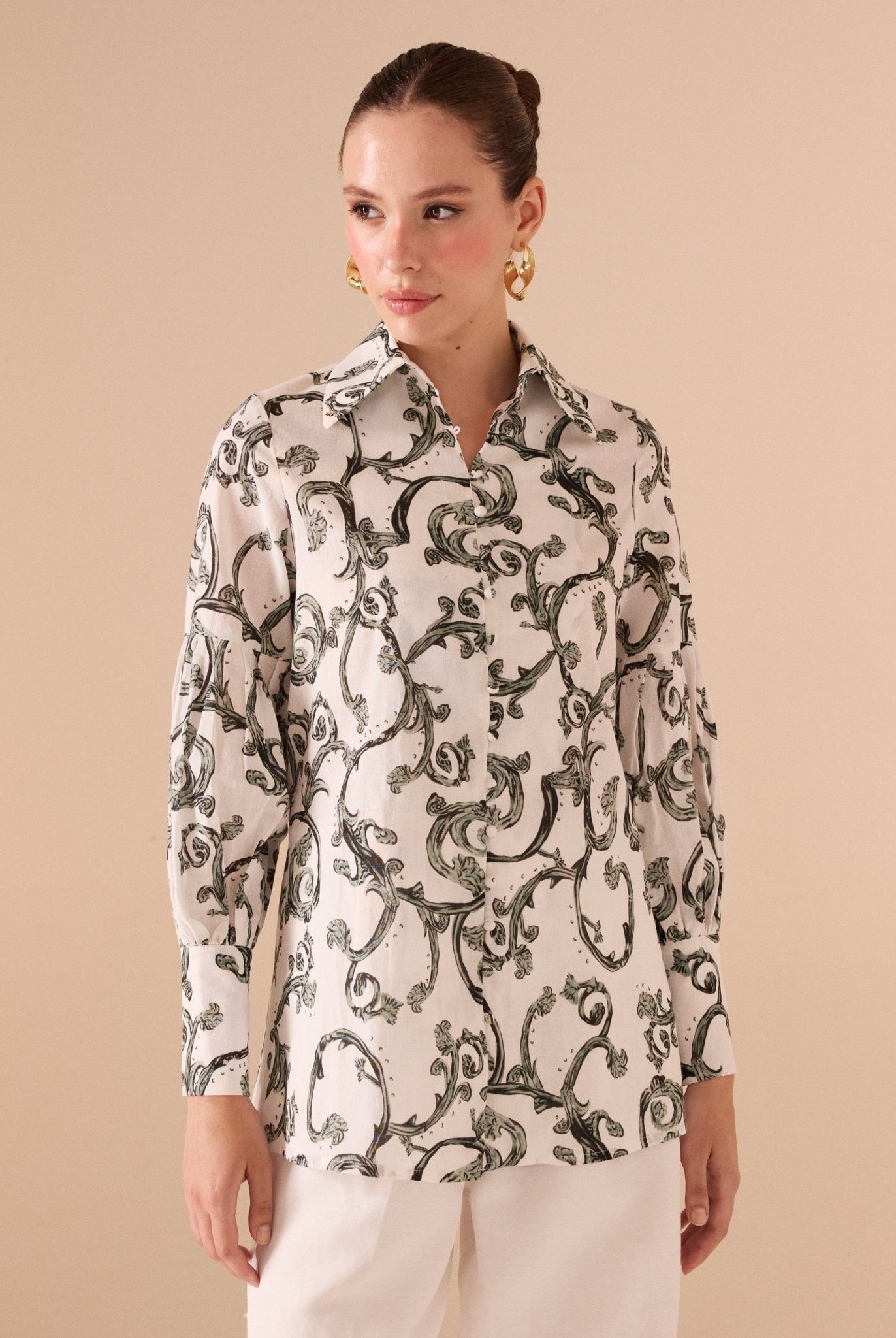 Printed Linen Shirt - shopaleena