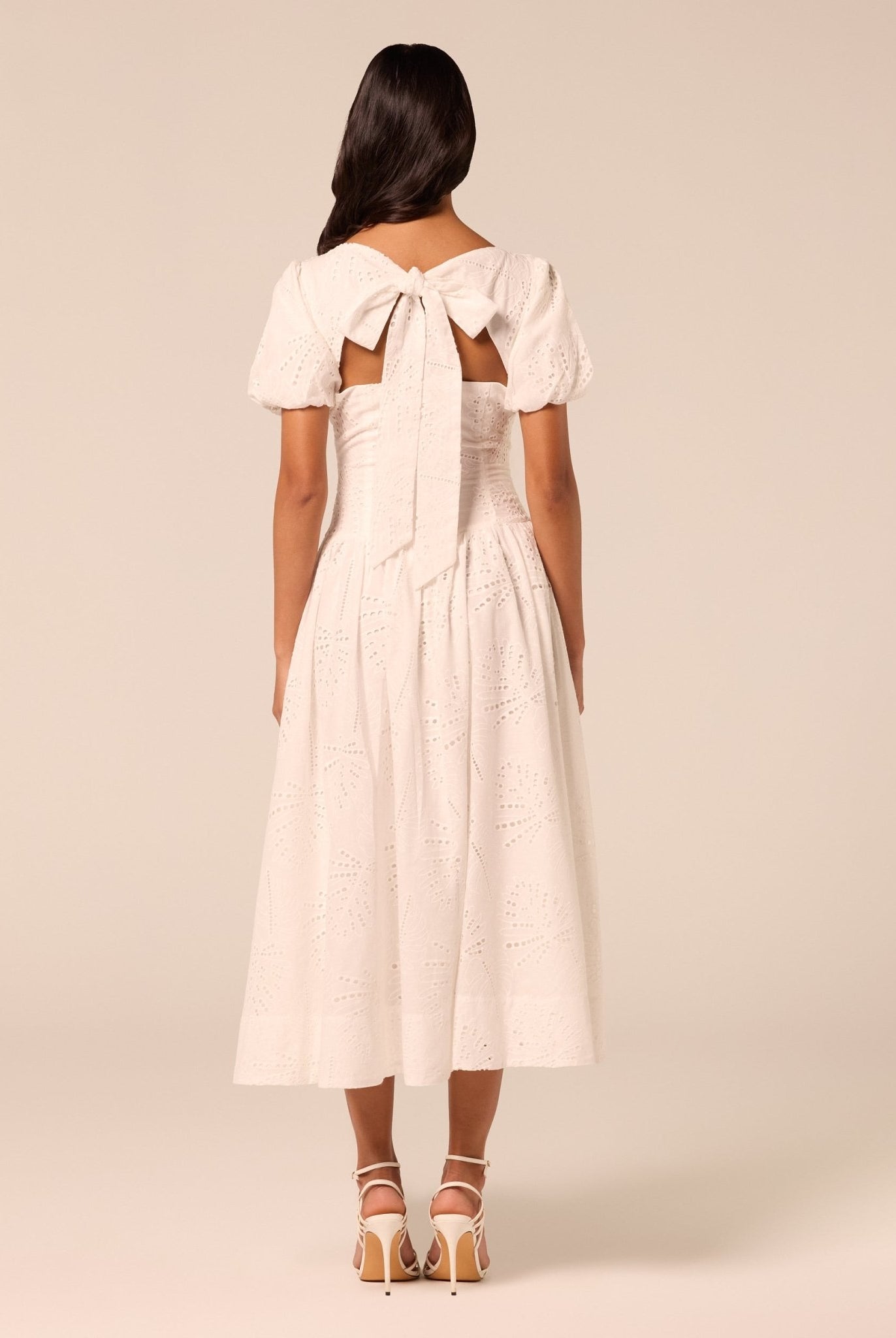Puff Sleeve A-line Lace Midi Dress - shopaleena