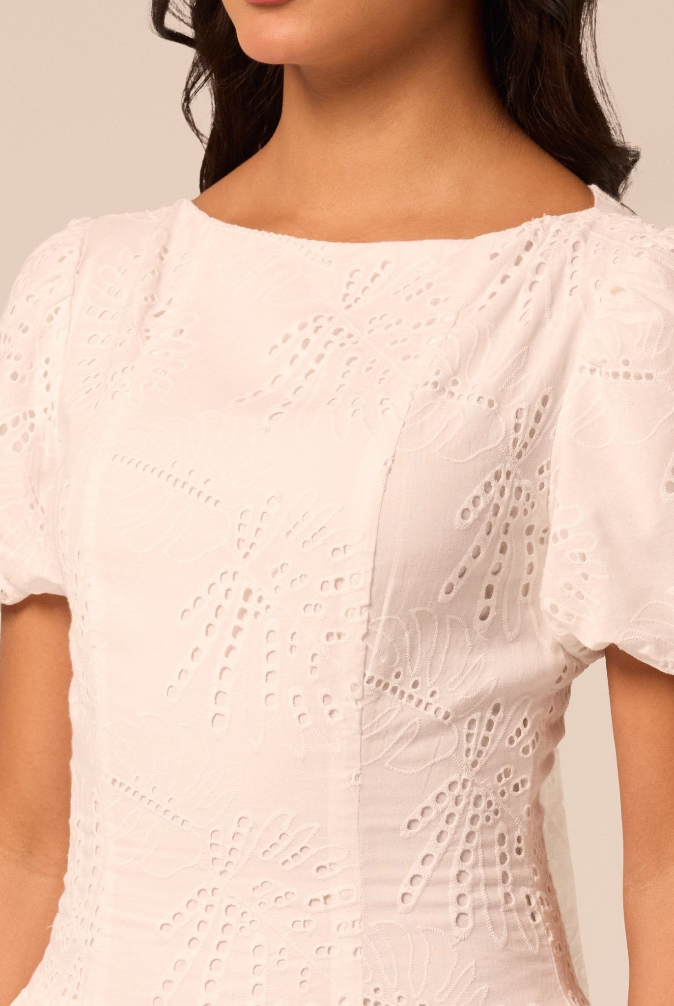Puff Sleeve A-line Lace Midi Dress - shopaleena
