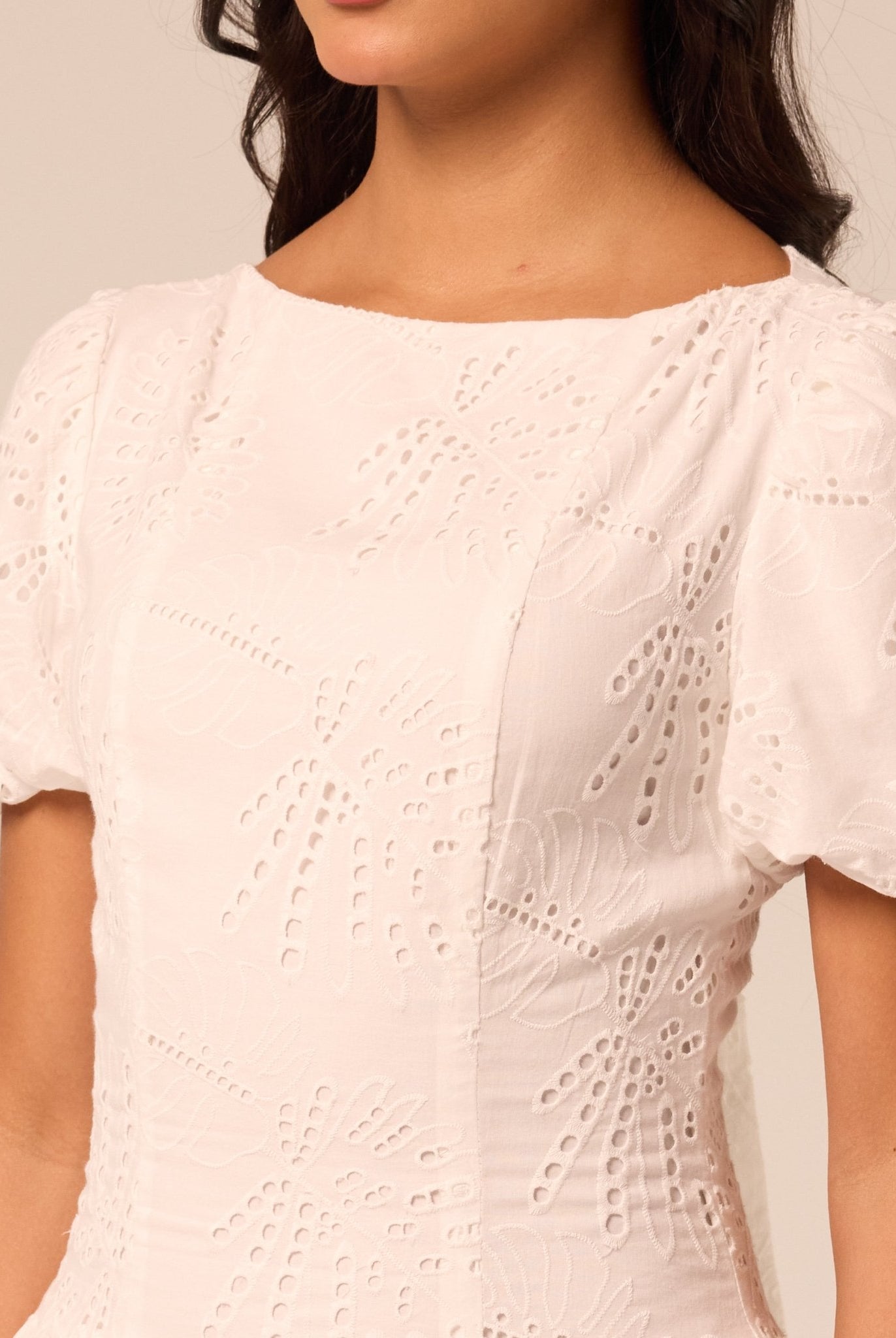 Puff Sleeve A-line Lace Midi Dress - shopaleena