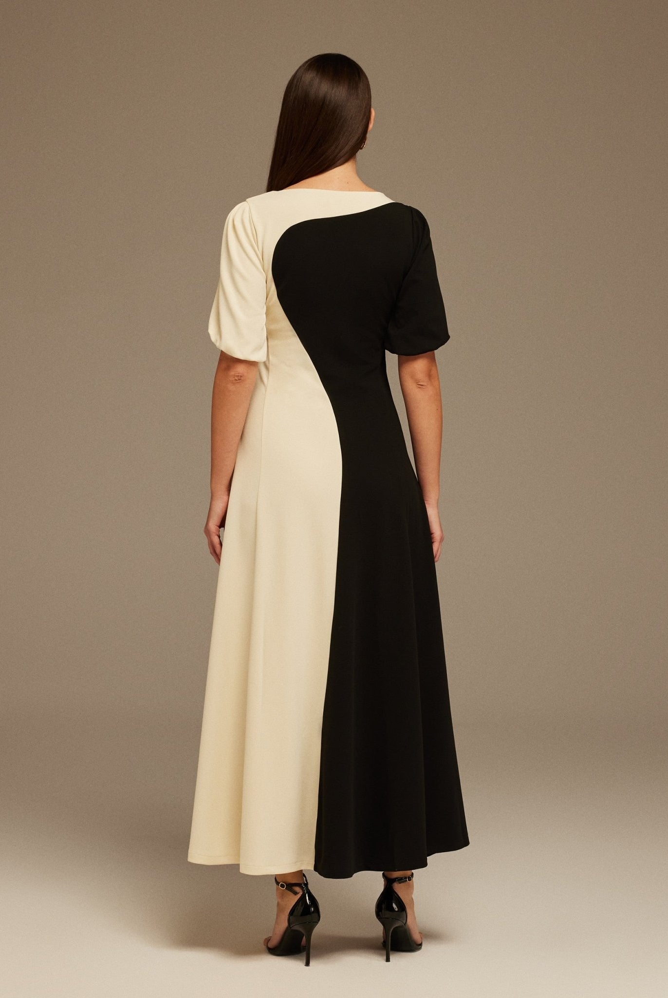 Puff Sleeve long crepe dress - shopaleena
