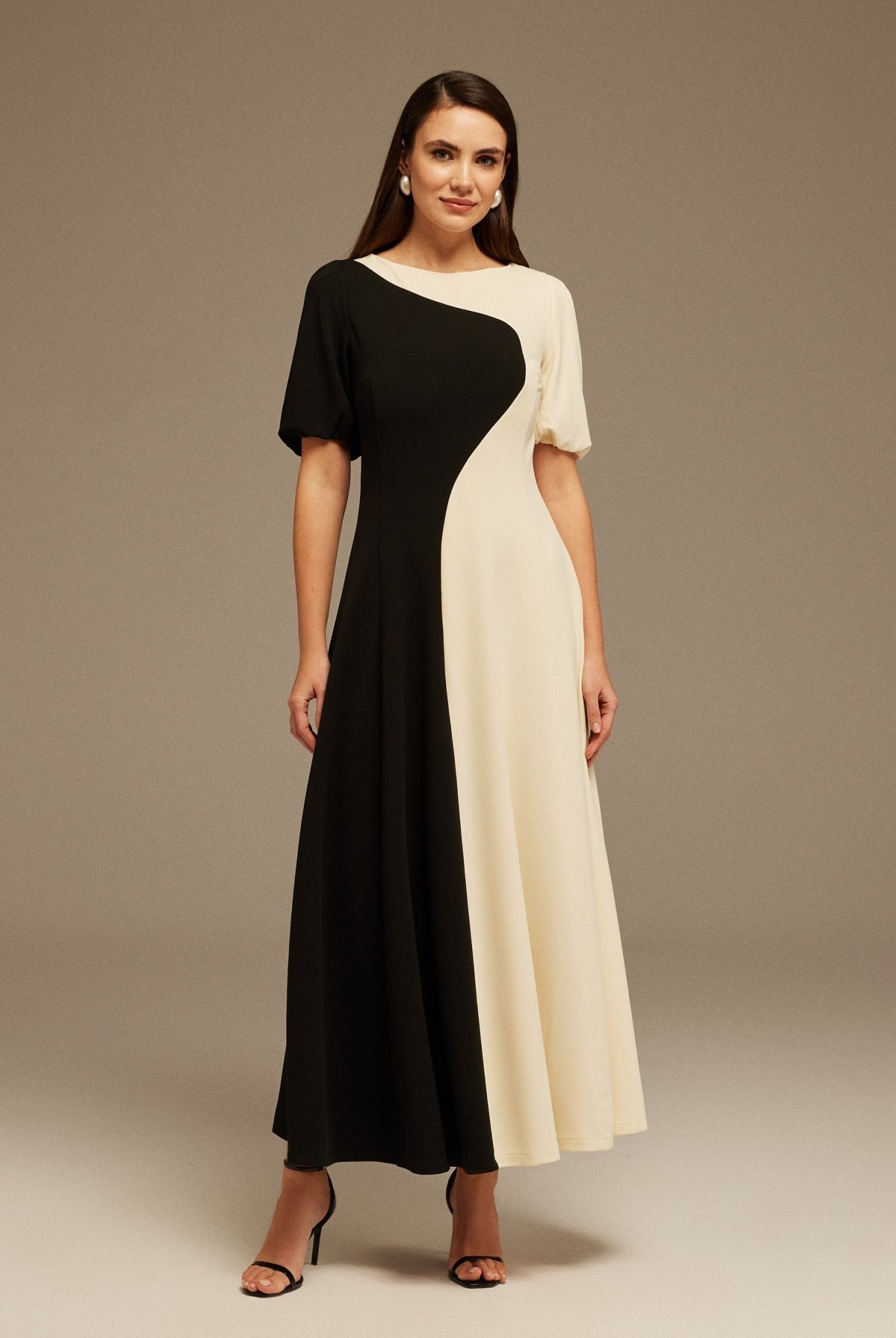 Puff Sleeve long crepe dress - shopaleena