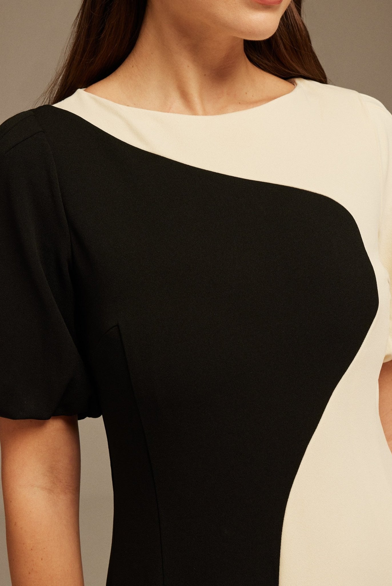 Puff Sleeve long crepe dress - shopaleena