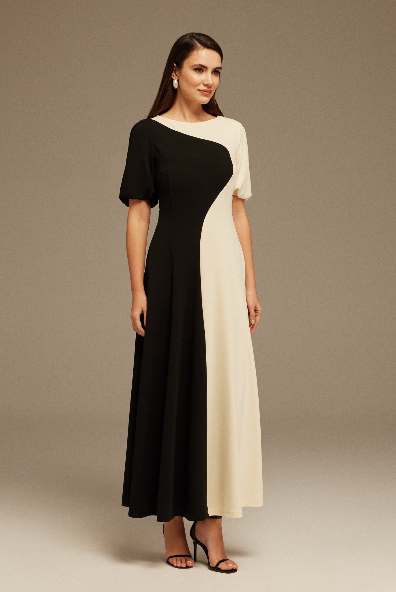 Puff Sleeve long crepe dress - shopaleena