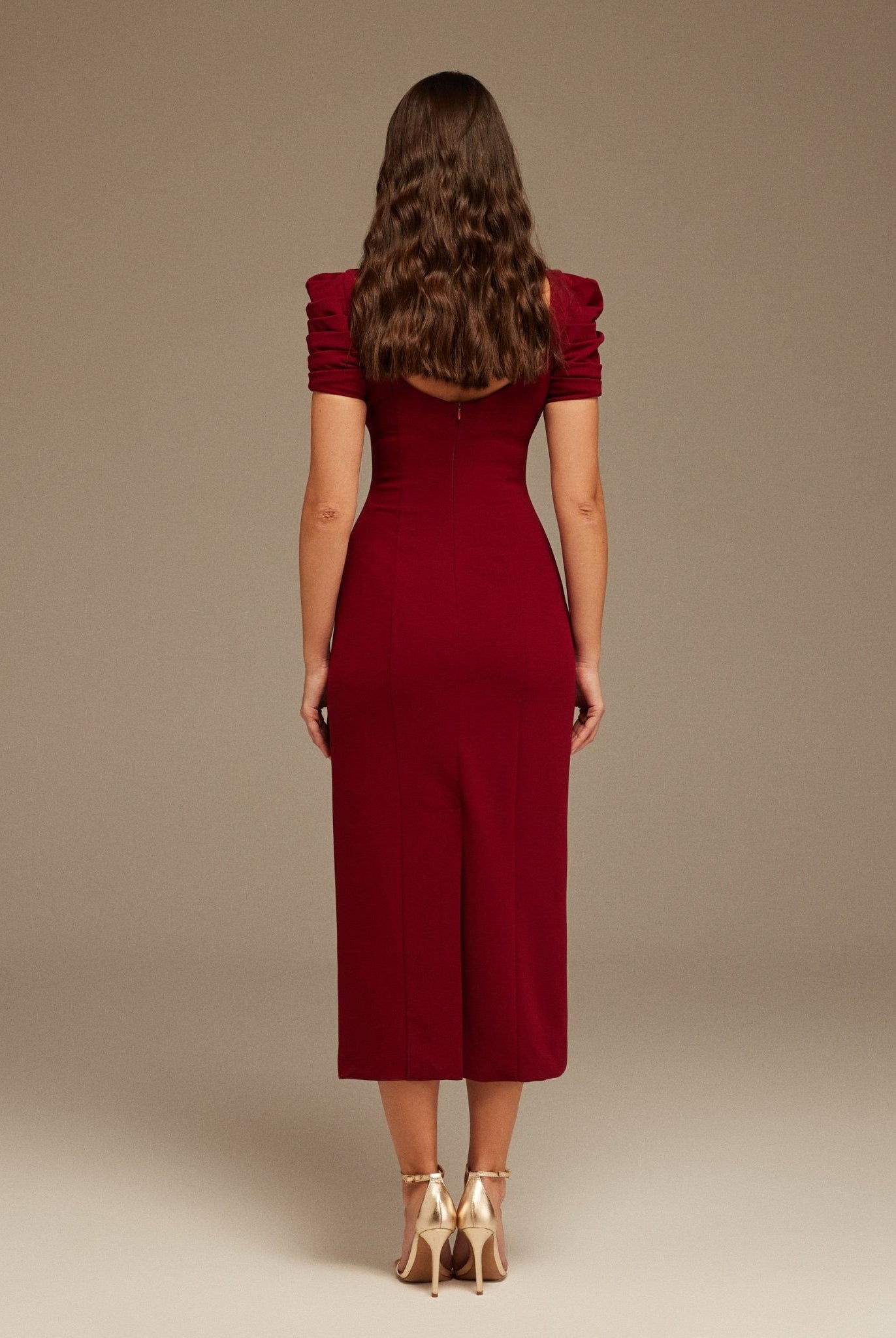 Puffy Short Sleeve Midi Dress - shopaleena