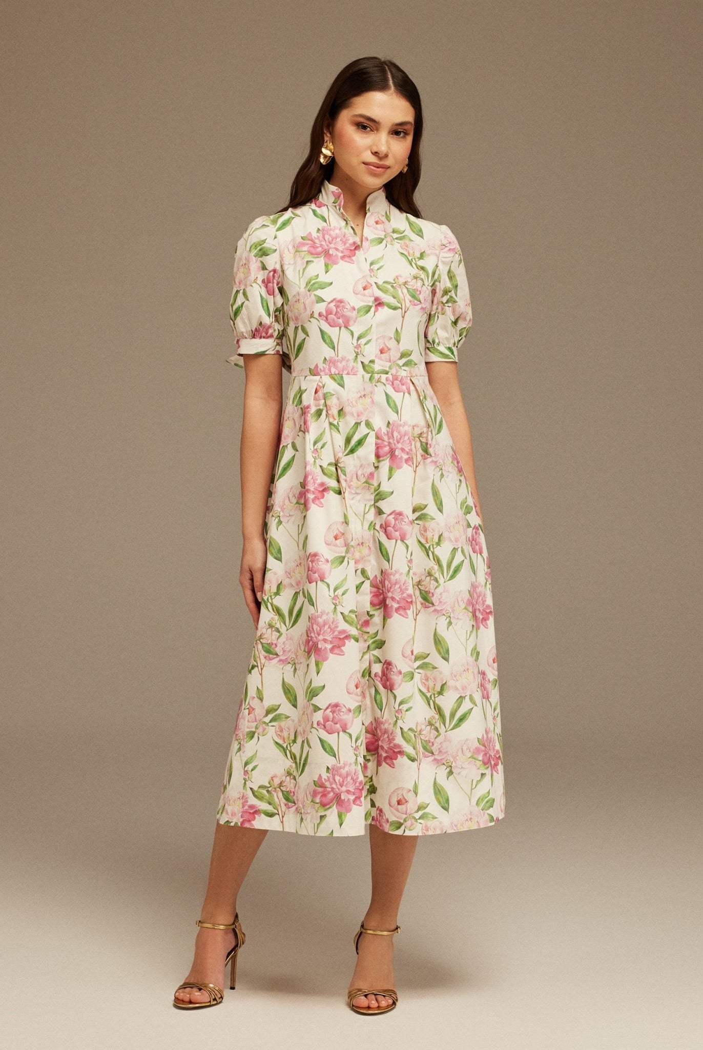 Puffy Sleeve Cotton Midi Dress - shopaleena