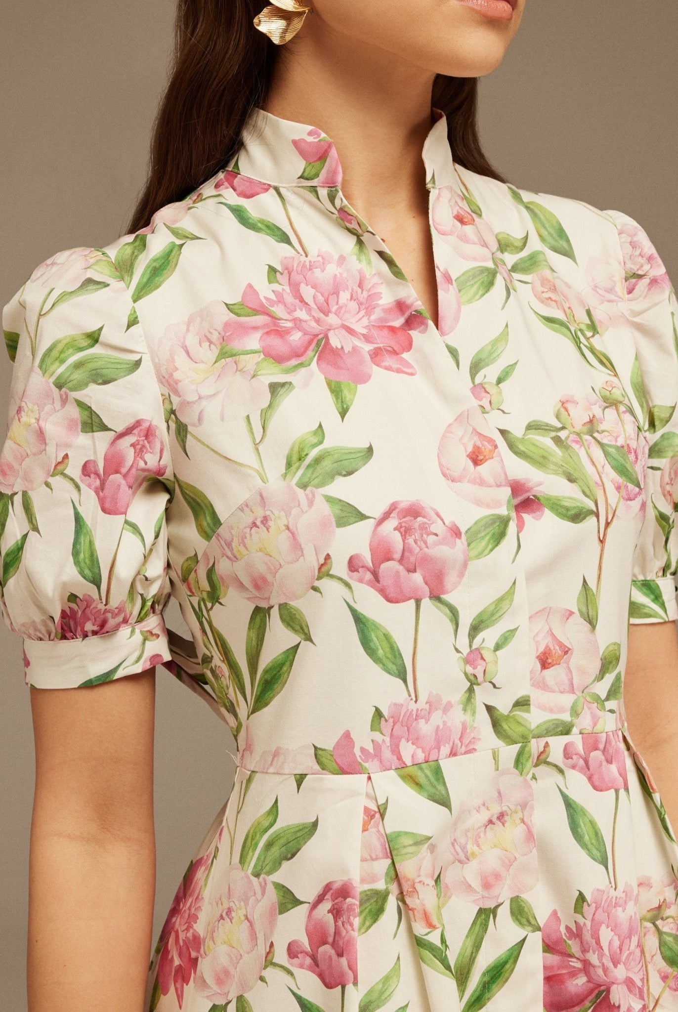 Puffy Sleeve Cotton Midi Dress - shopaleena