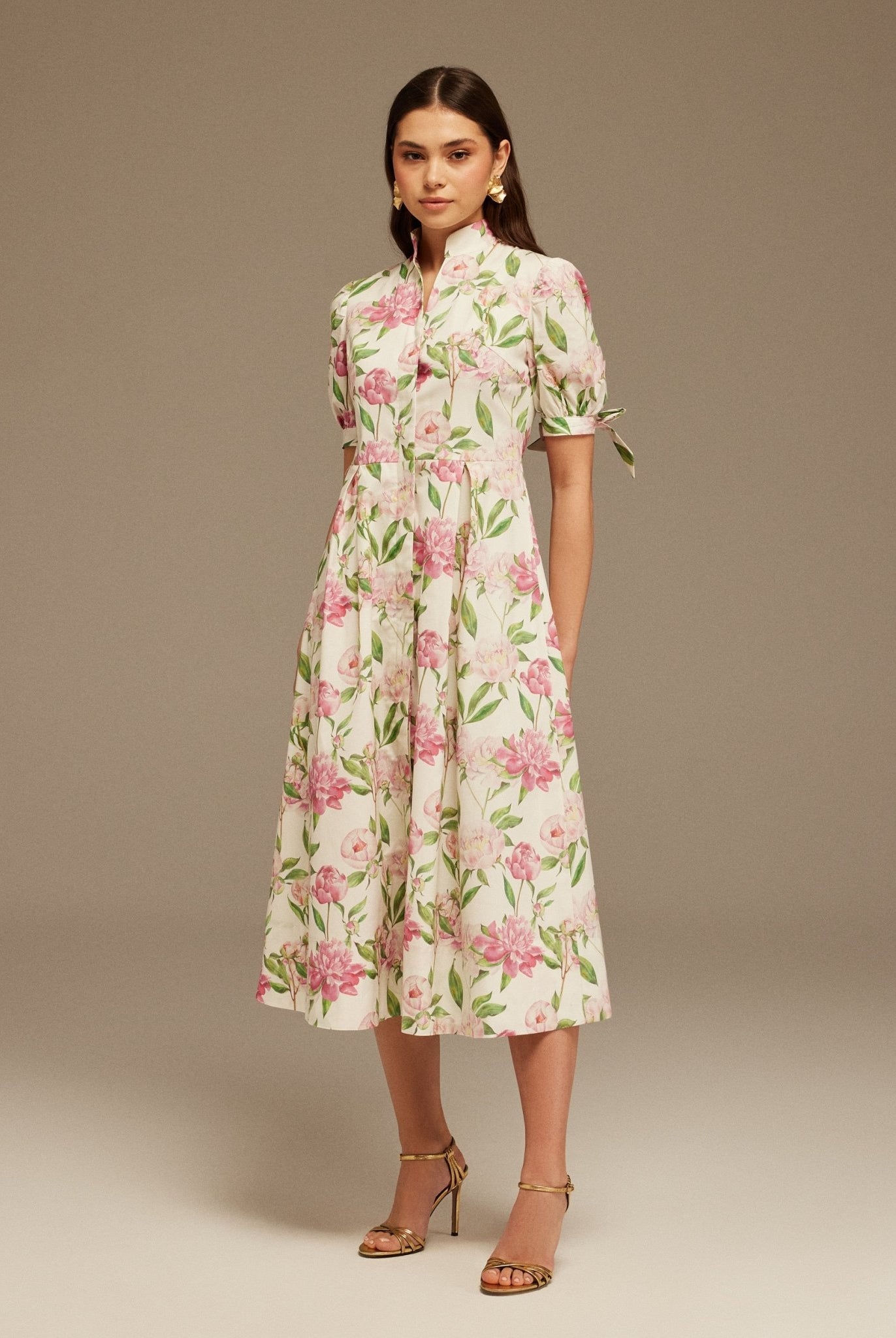 Puffy Sleeve Cotton Midi Dress - shopaleena