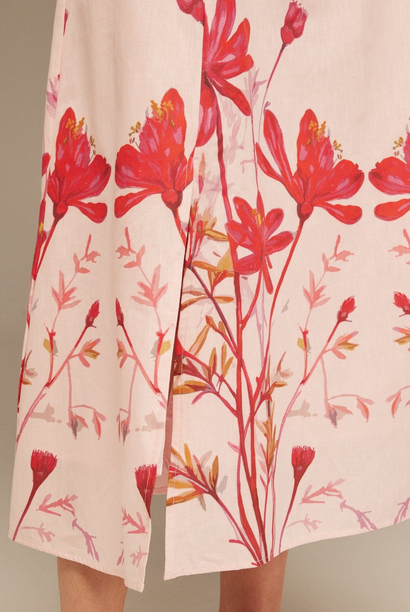 Puffy Sleeve Midi Dress With Printed Hem - shopaleena