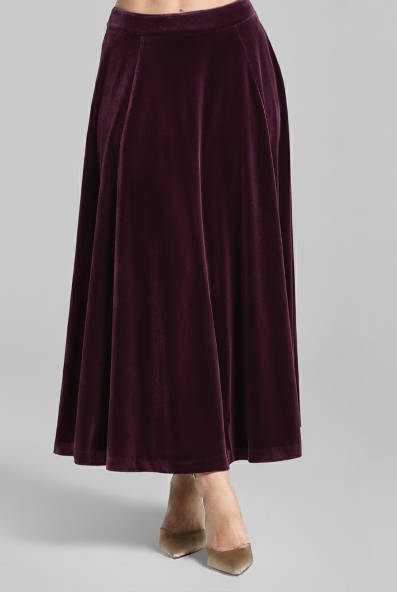 Purple A Line Velvet Midi Skirt - shopaleena