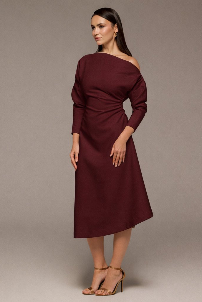 Purple Asymmetric Off Shoulder Maxi Dress - shopaleena