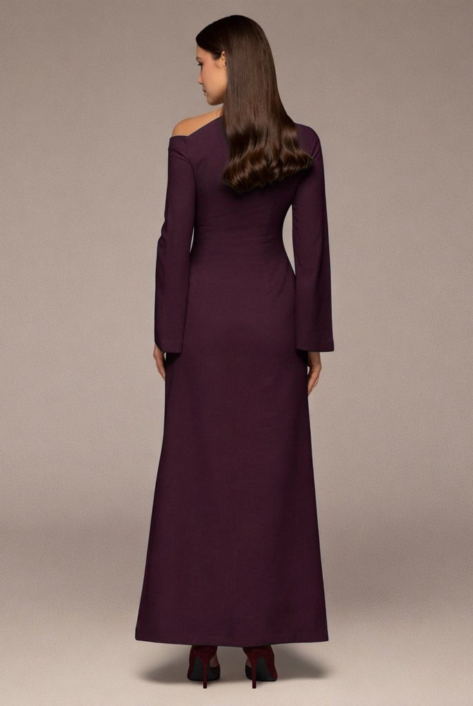 Purple Bare shoulder Crepe Maxi Dress - shopaleena