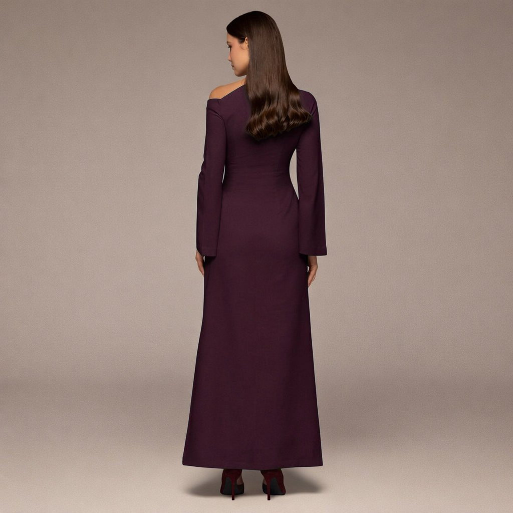 Purple Bare shoulder Crepe Maxi Dress - shopaleena