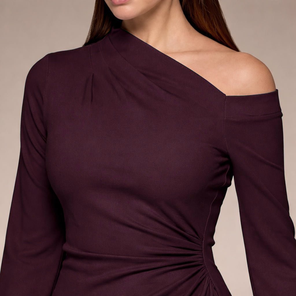 Purple Bare shoulder Crepe Maxi Dress - shopaleena