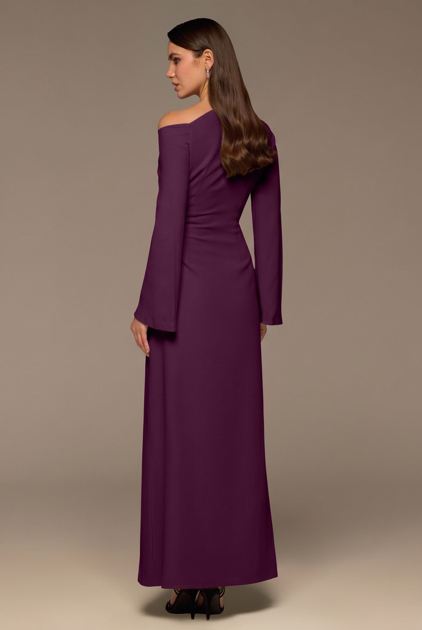 Purple Bare shoulder Crepe Maxi Dress - shopaleena