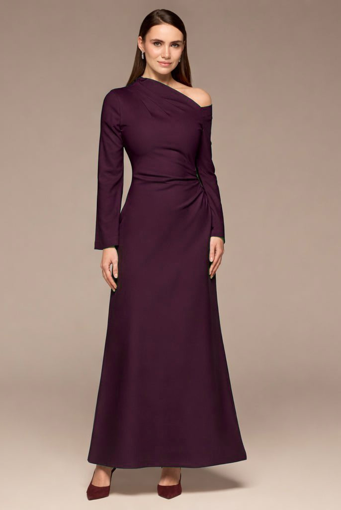 Purple Bare shoulder Crepe Maxi Dress - shopaleena