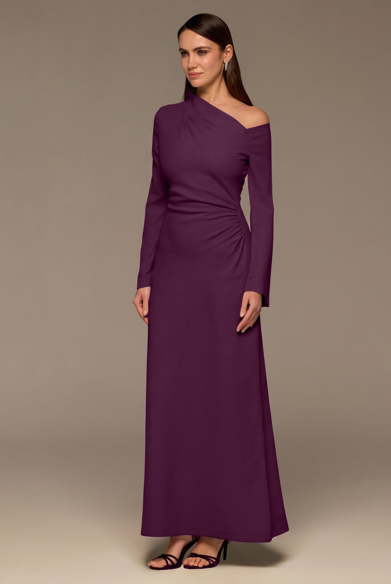 Purple Bare shoulder Crepe Maxi Dress - shopaleena