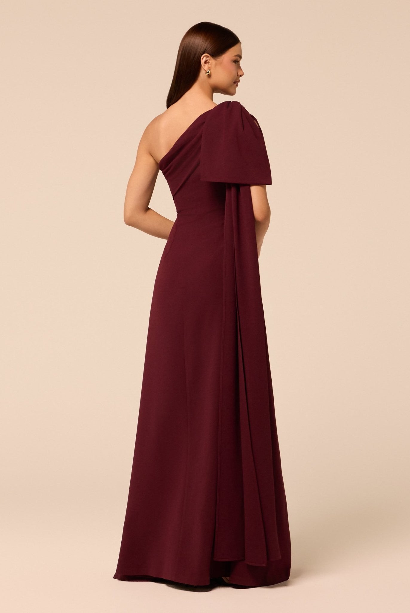 Purple Bow One-Shoulder Crepe Maxi Dress - shopaleena