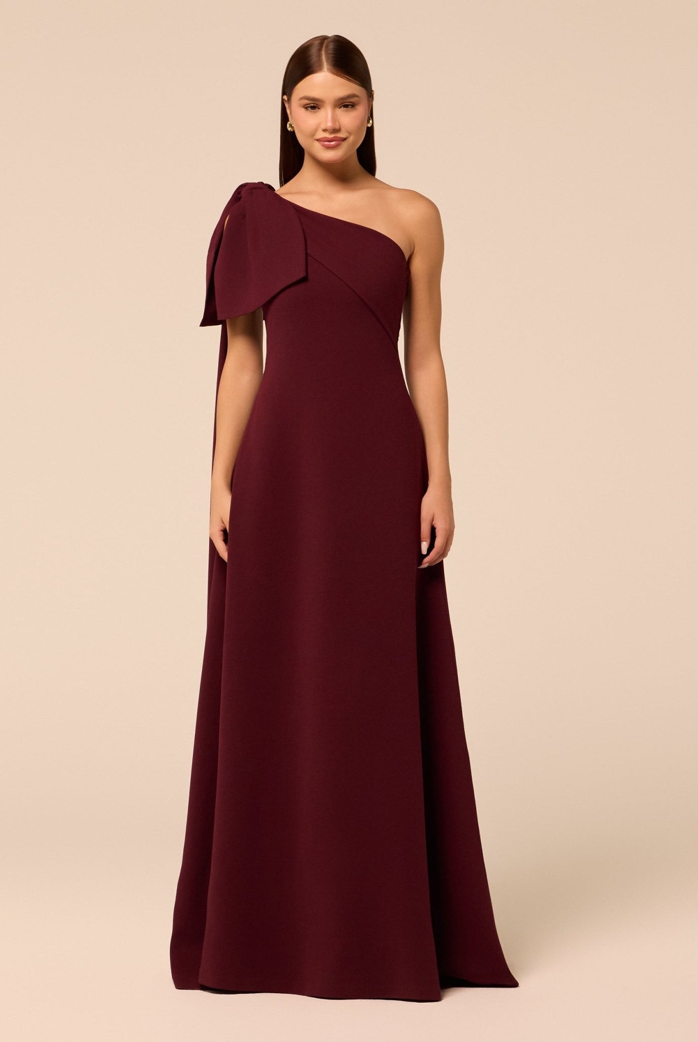 Purple Bow One-Shoulder Crepe Maxi Dress - shopaleena
