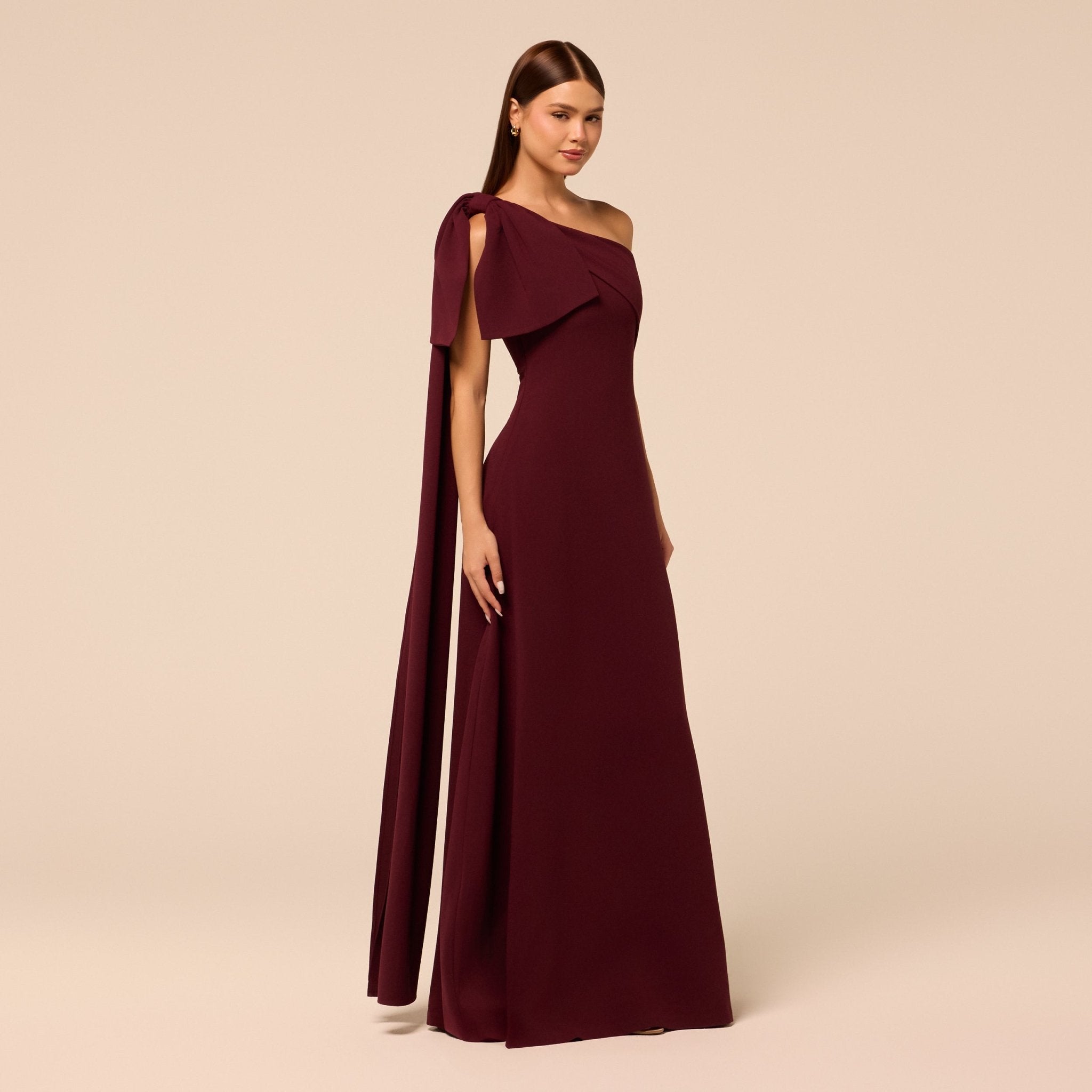 Purple Bow One-Shoulder Crepe Maxi Dress - shopaleena