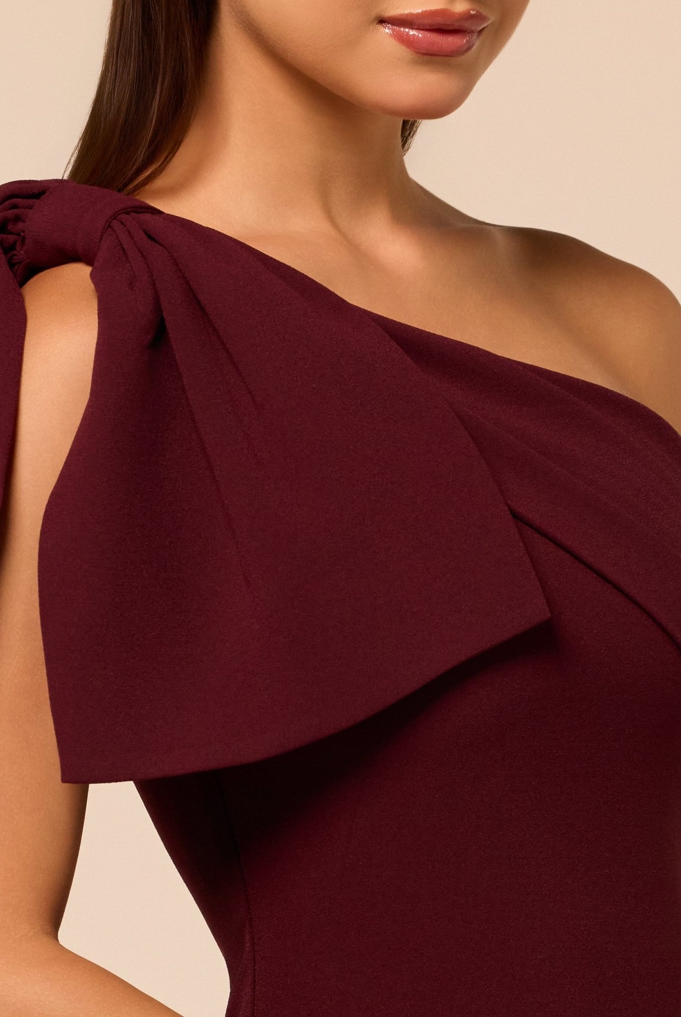 Purple Bow One-Shoulder Crepe Maxi Dress - shopaleena