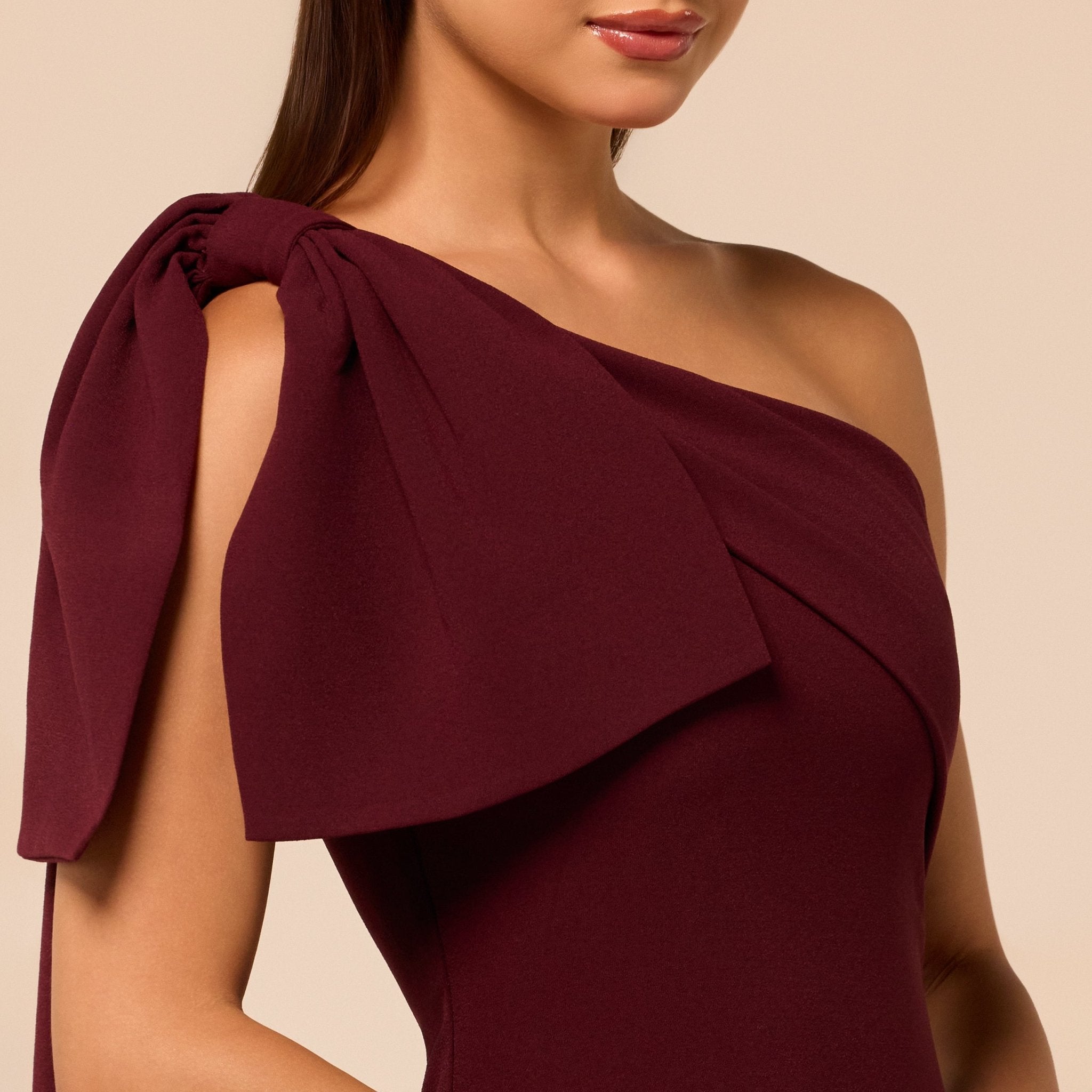 Purple Bow One-Shoulder Crepe Maxi Dress - shopaleena