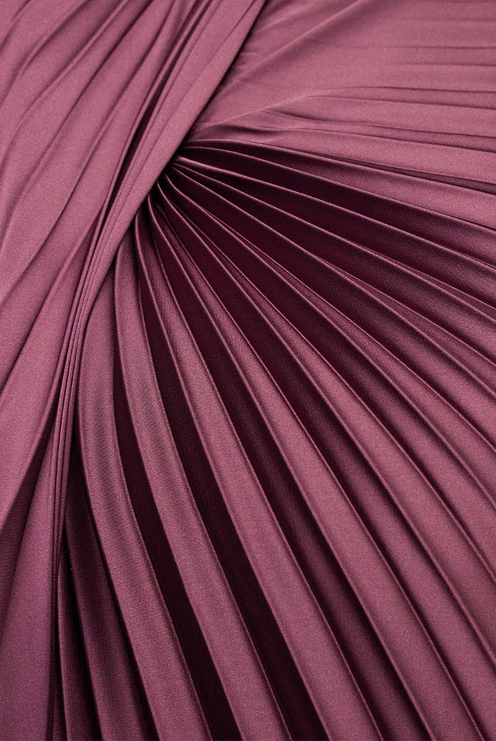 Purple Cape Pleated Satin Midi Dress - shopaleena