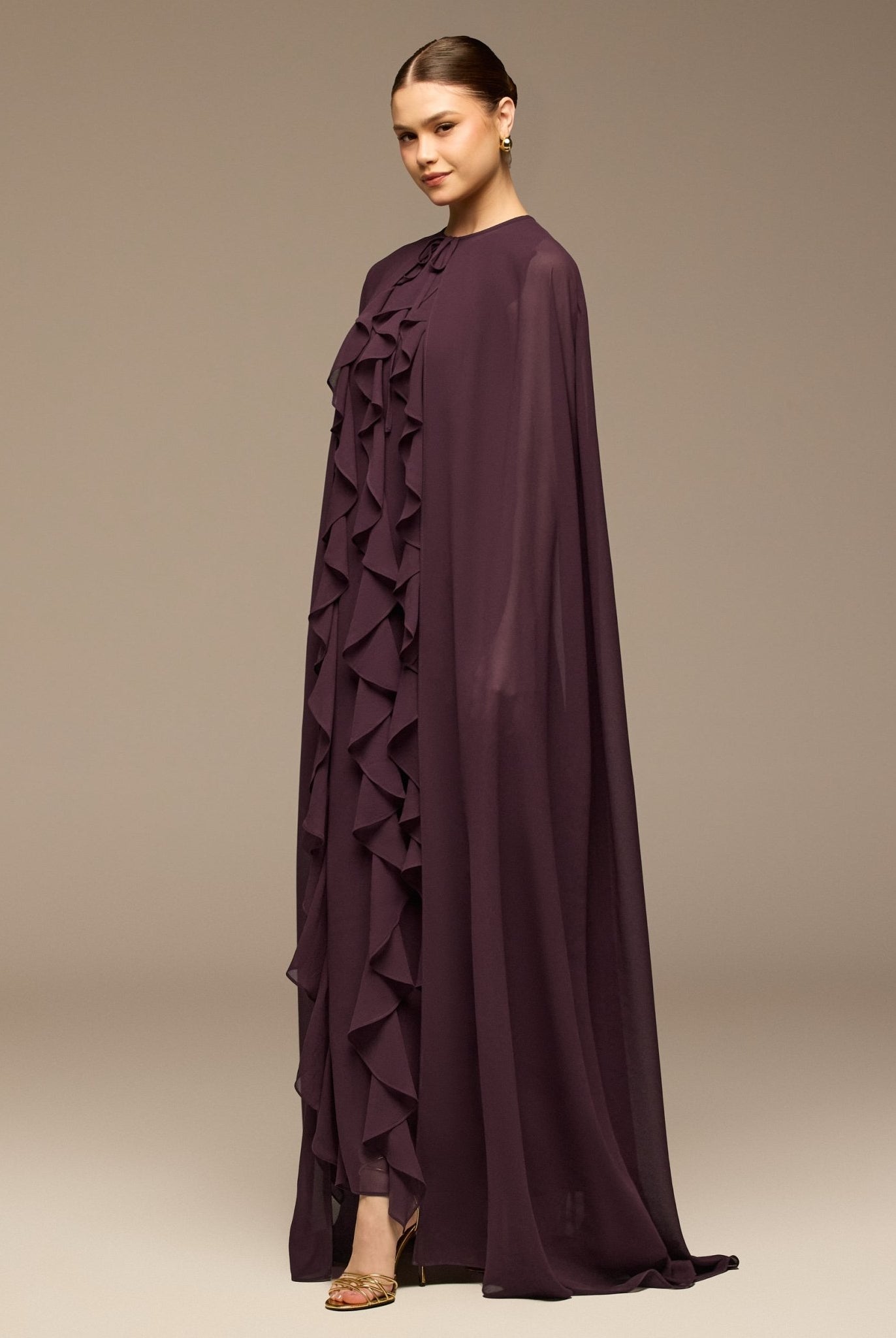 Purple Chiffon Ruffle Maxi Dress - shopaleena