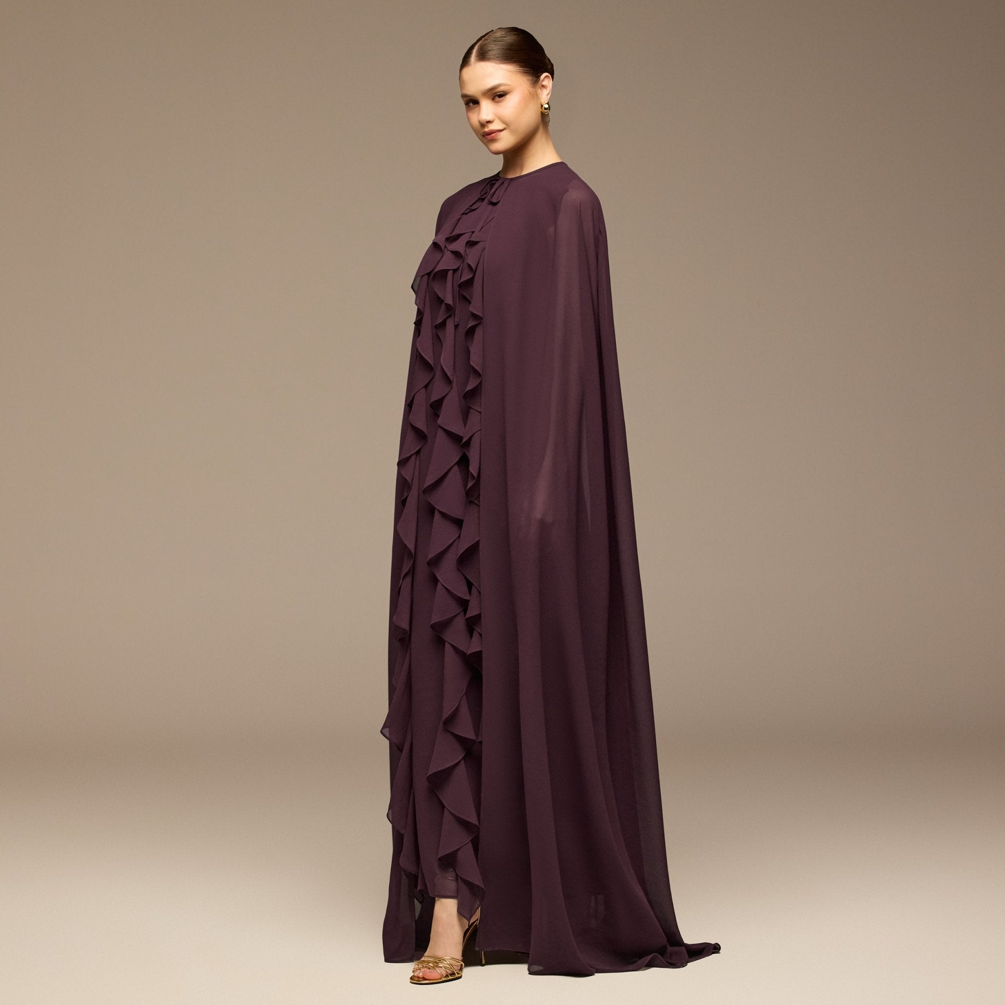 Purple Chiffon Ruffle Maxi Dress - shopaleena