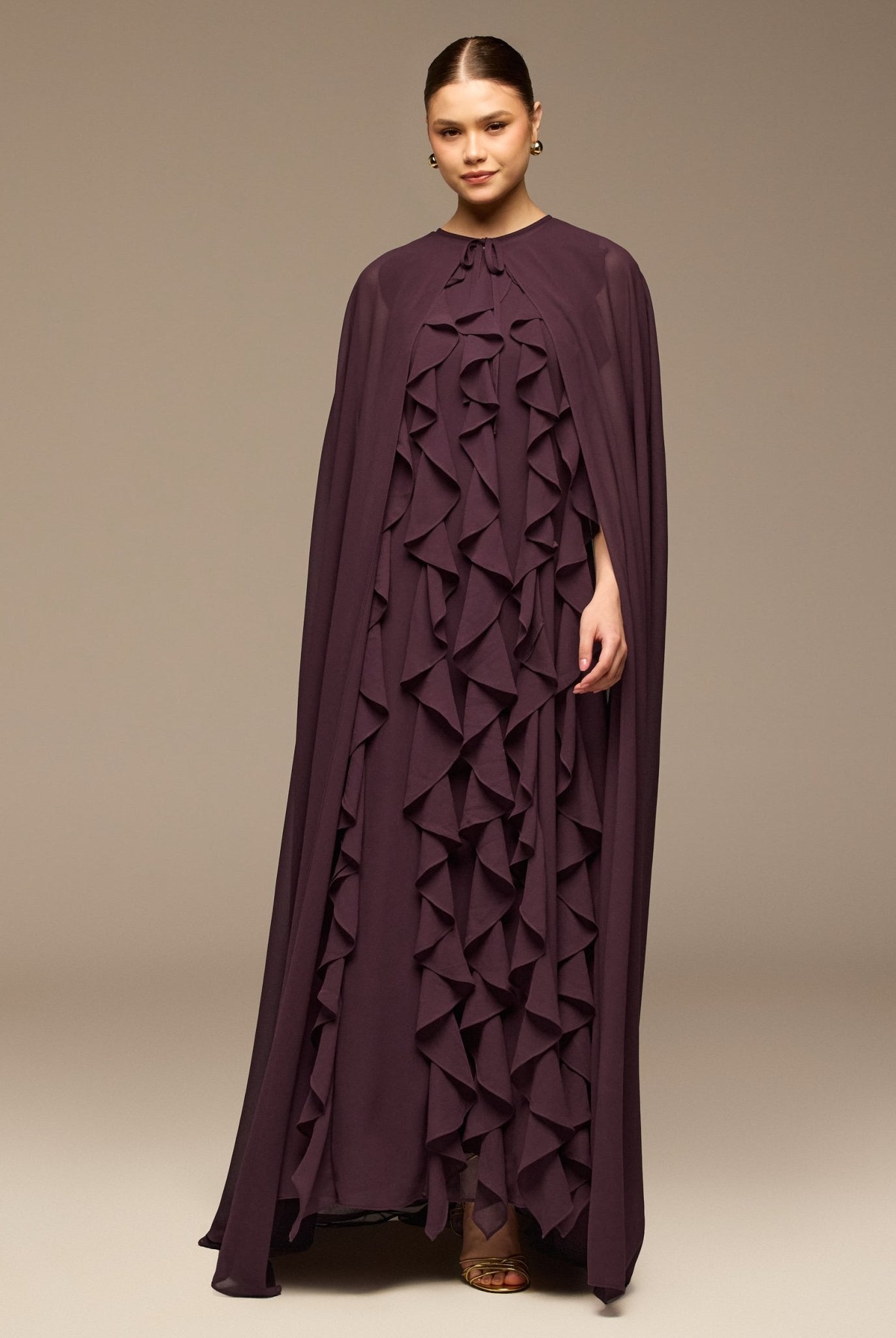 Purple Chiffon Ruffle Maxi Dress - shopaleena