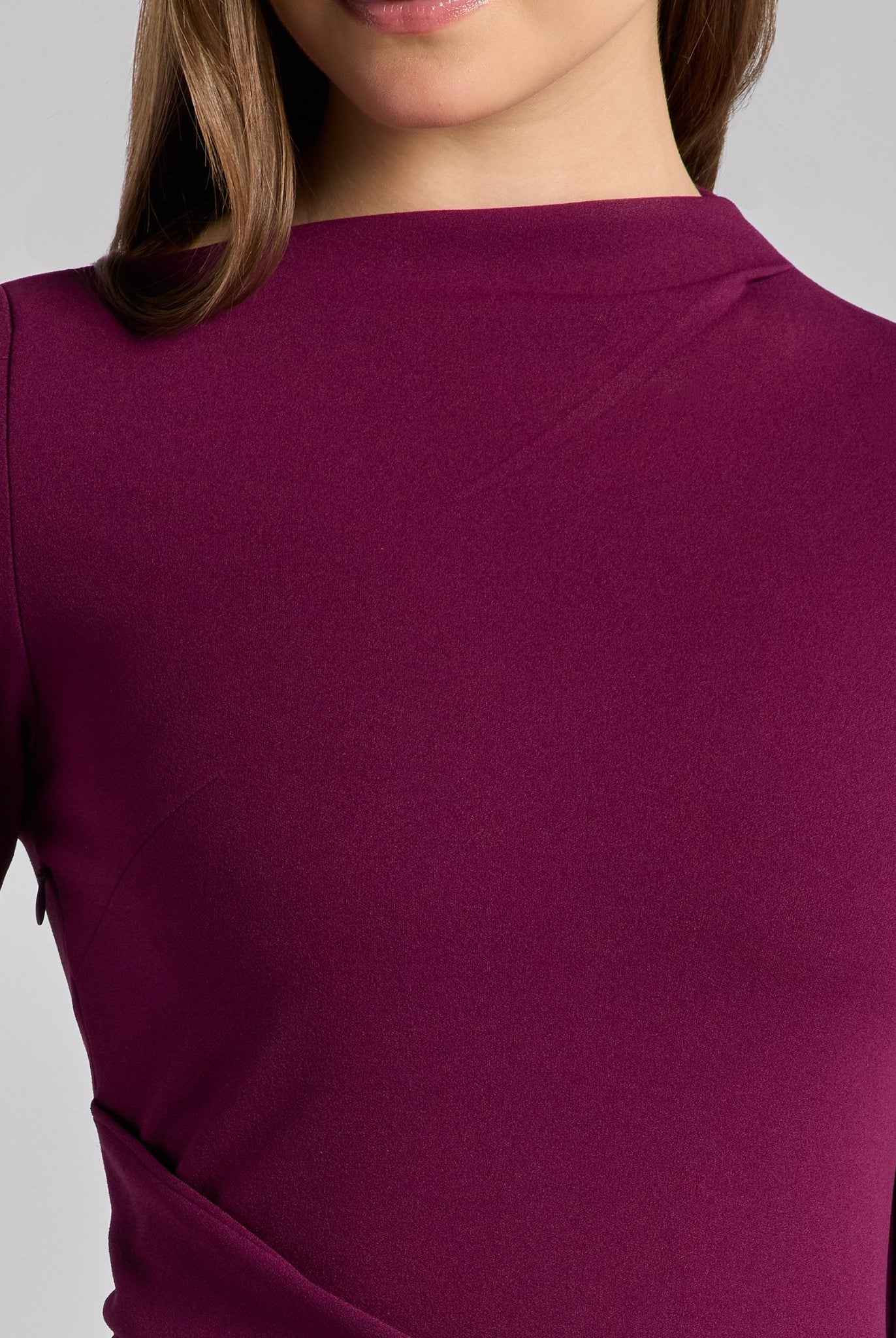 Purple Crepe Draped Asymmetric Neck Maxi Dress - shopaleena