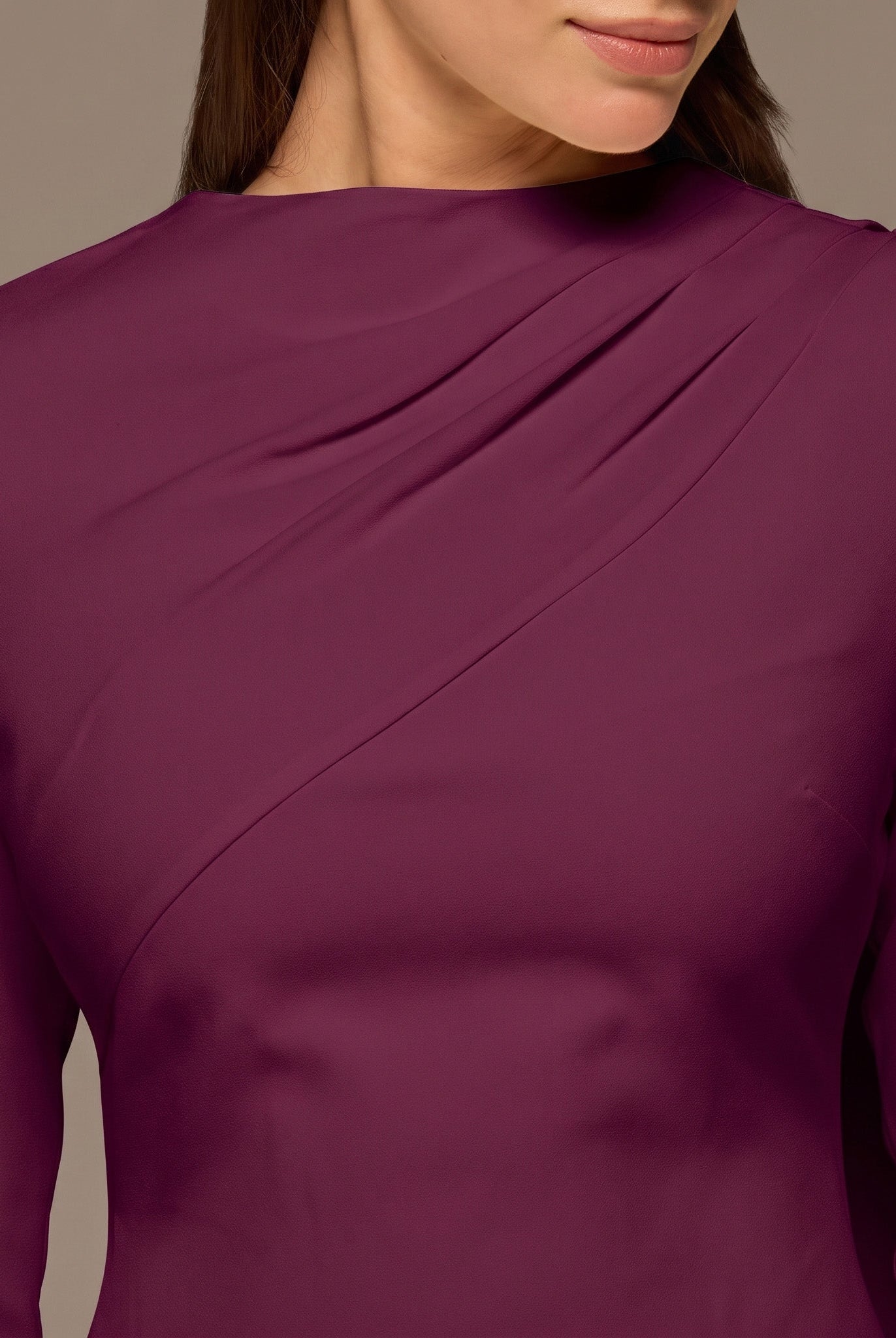 Purple Crepe Draped Dress with Scarf - shopaleena