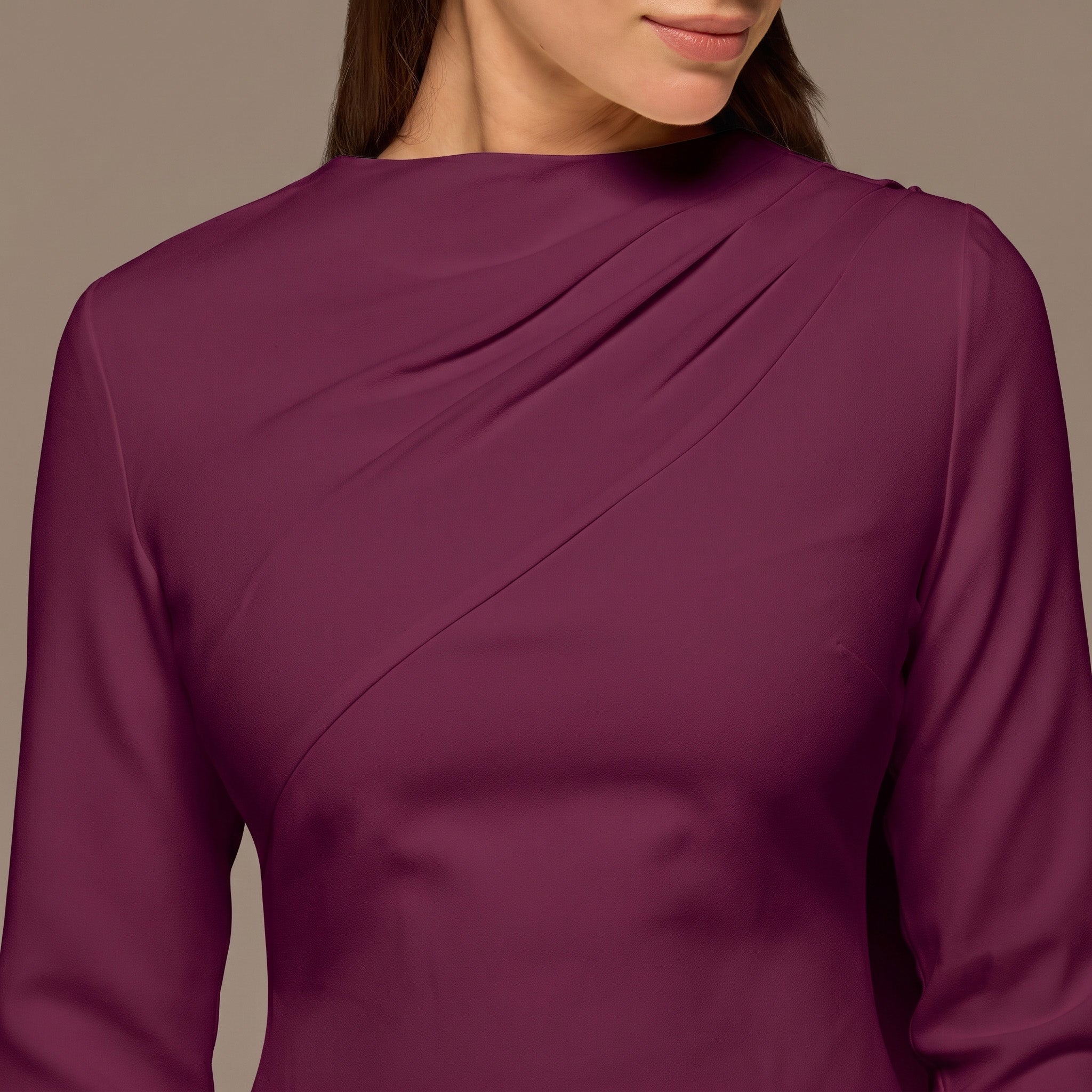 Purple Crepe Draped Dress with Scarf - shopaleena
