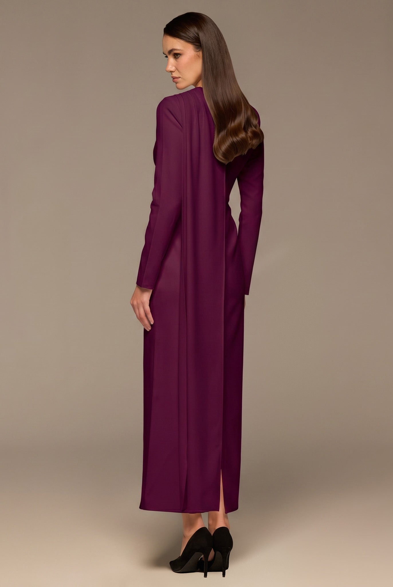 Purple Crepe Draped Dress with Scarf - shopaleena