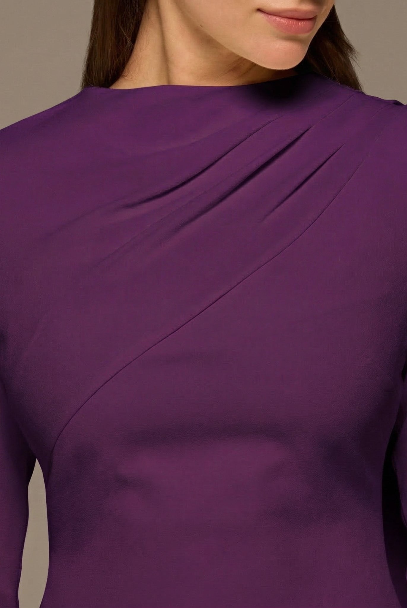 Purple Crepe Draped Dress with Scarf - shopaleena