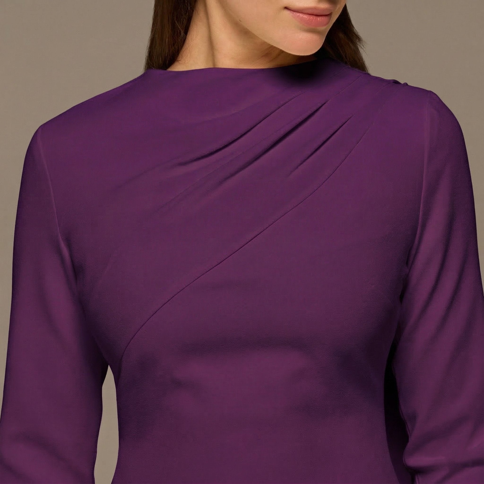Purple Crepe Draped Dress with Scarf - shopaleena