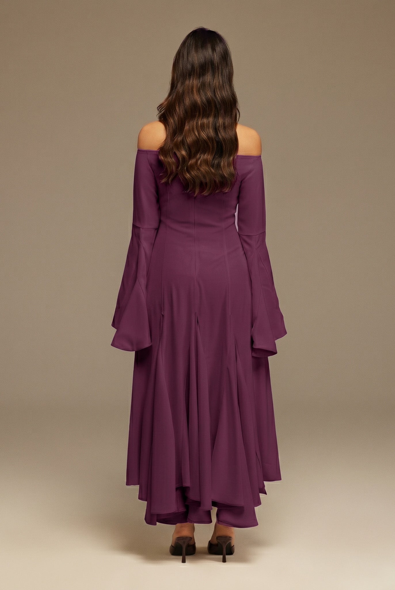 Purple Crepe Off Shoulder A - line Midi Dress - shopaleena
