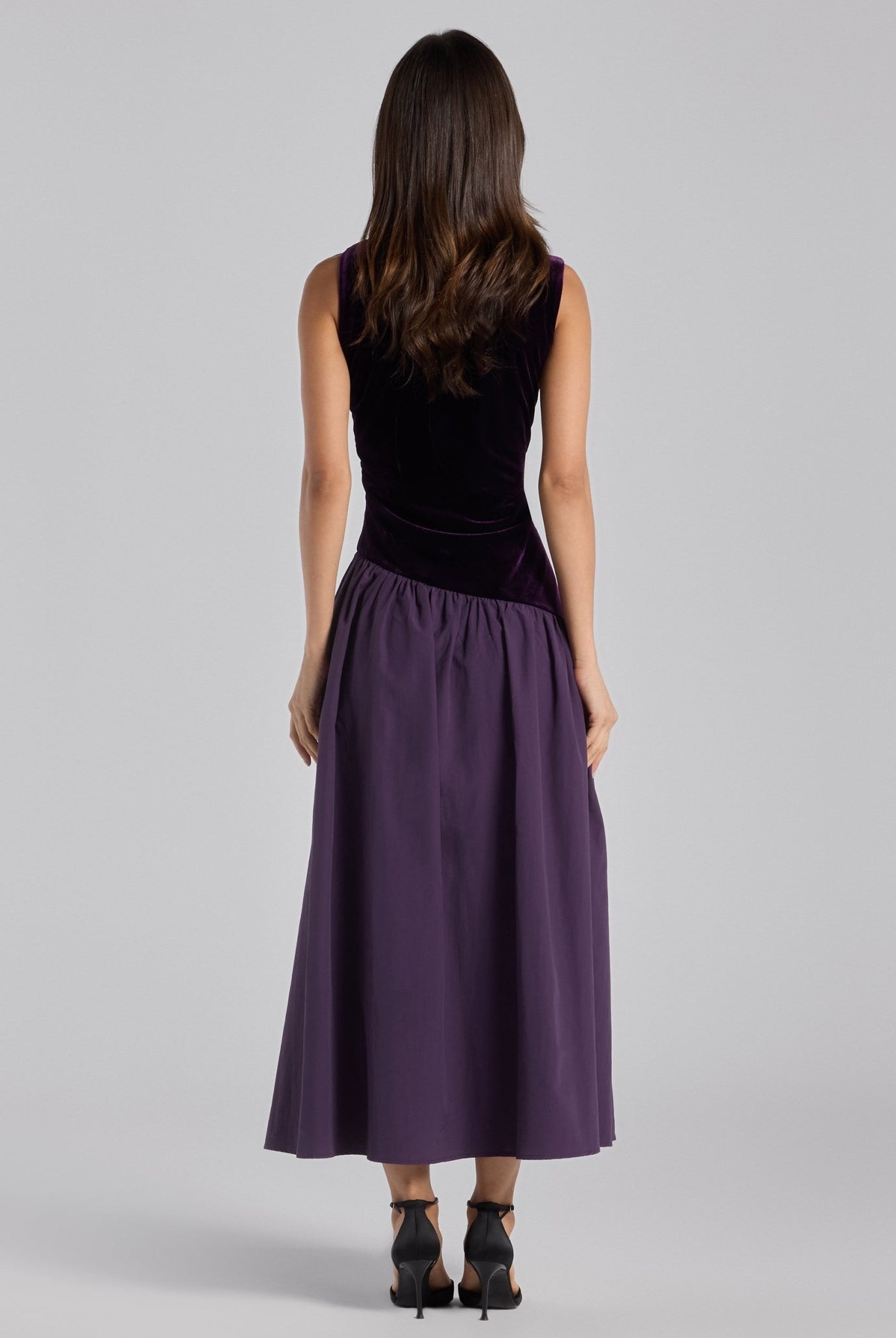 Purple Draped Velvet Midi Dress - shopaleena