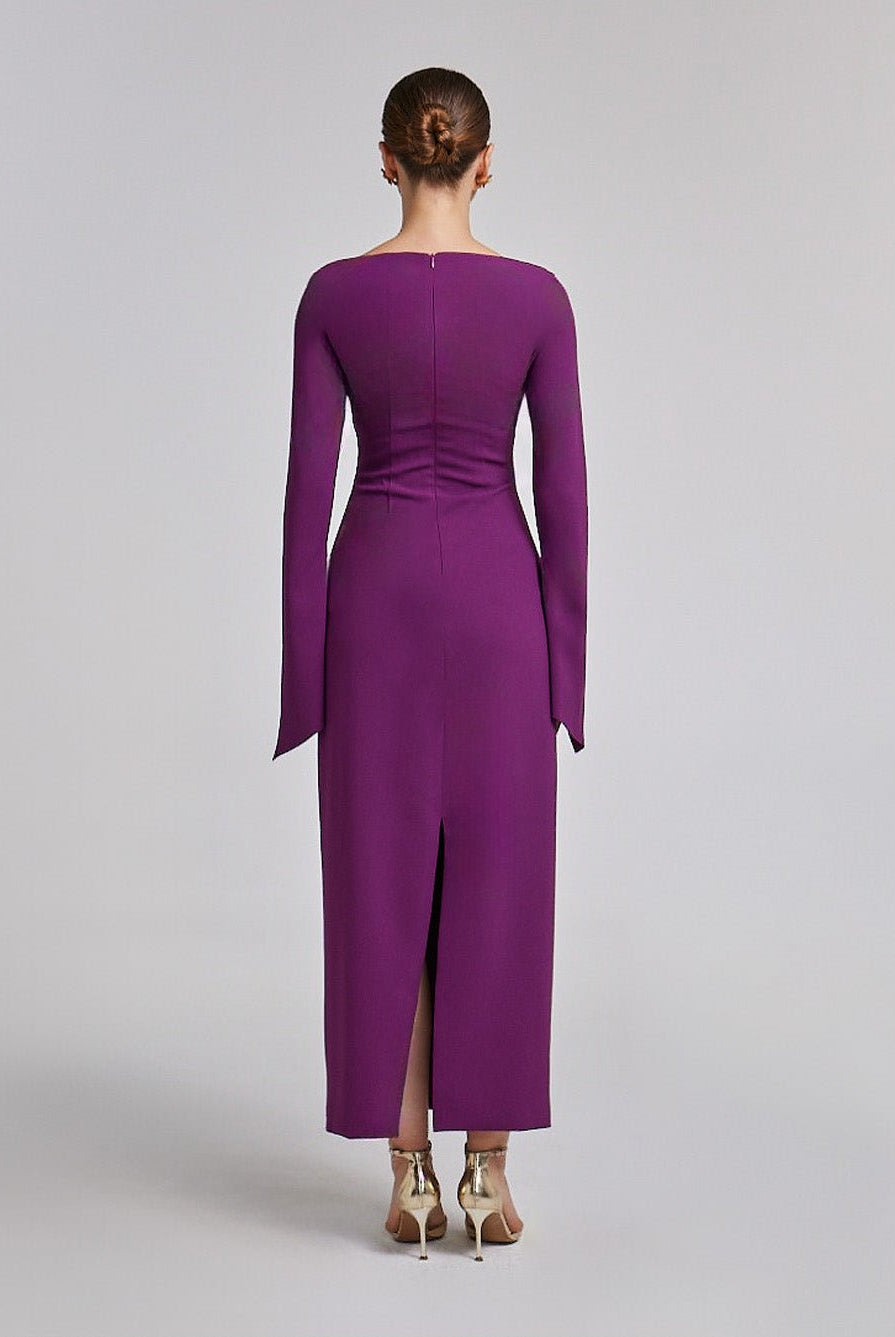 Purple Flared Long Sleeve Maxi Dress - shopaleena
