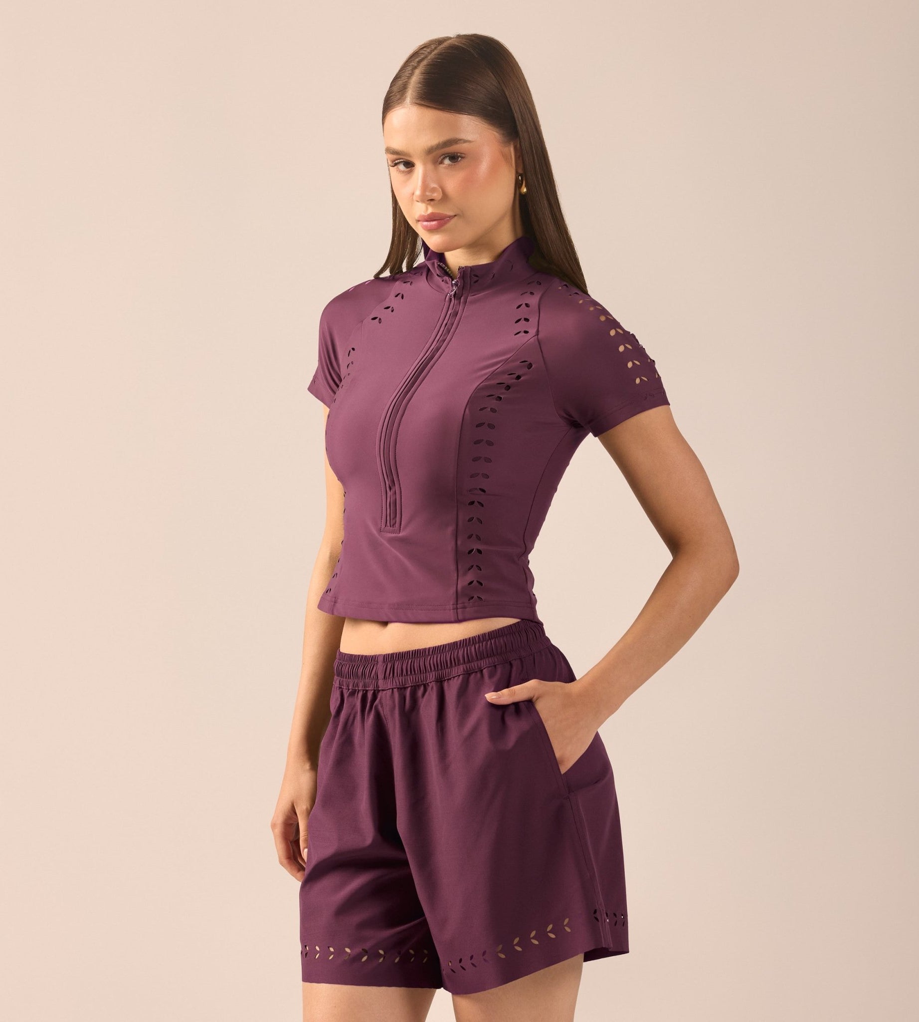Purple Front Zipper Swim Top - shopaleena