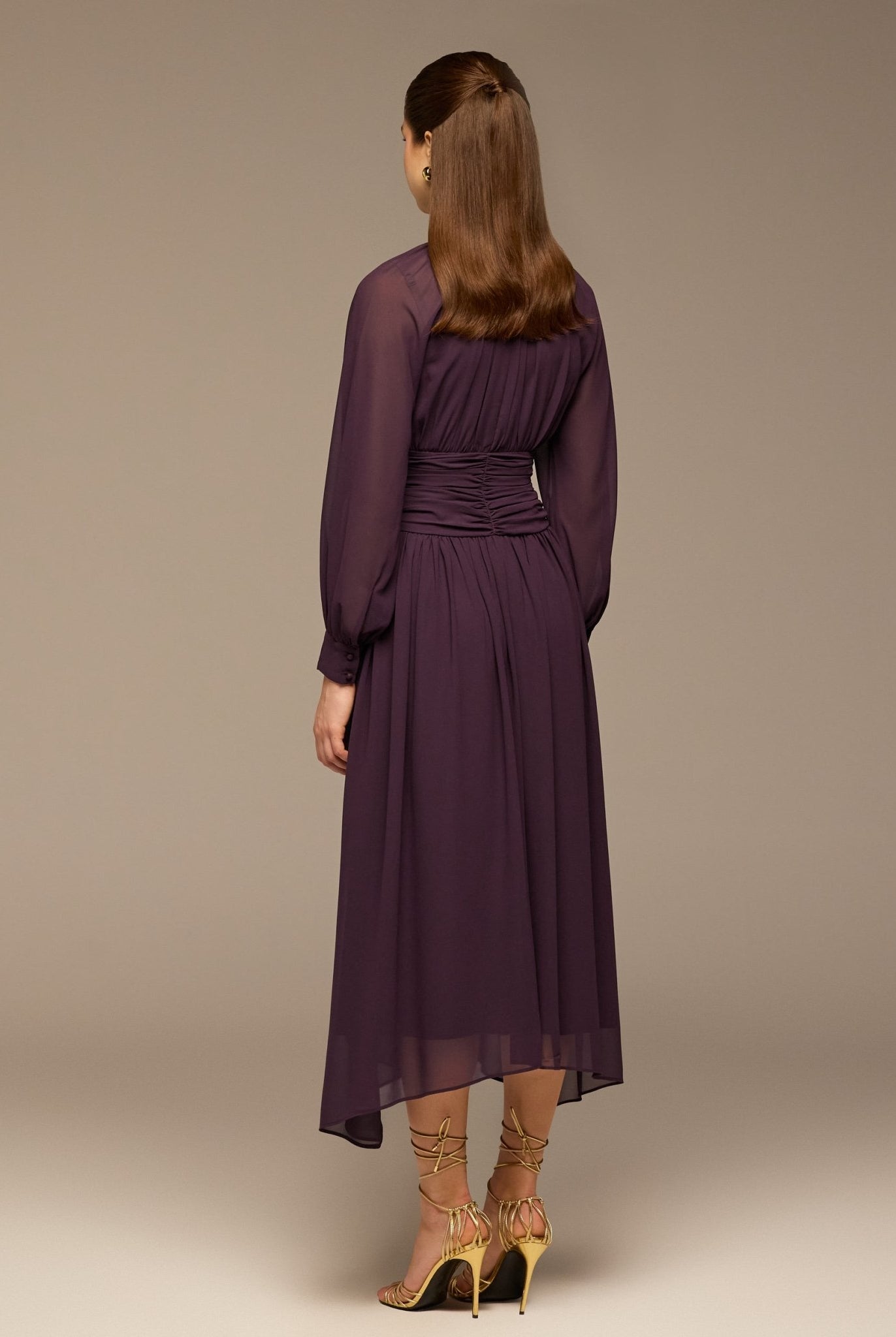 Purple Gathered Waist Chiffon Maxi Dress - shopaleena