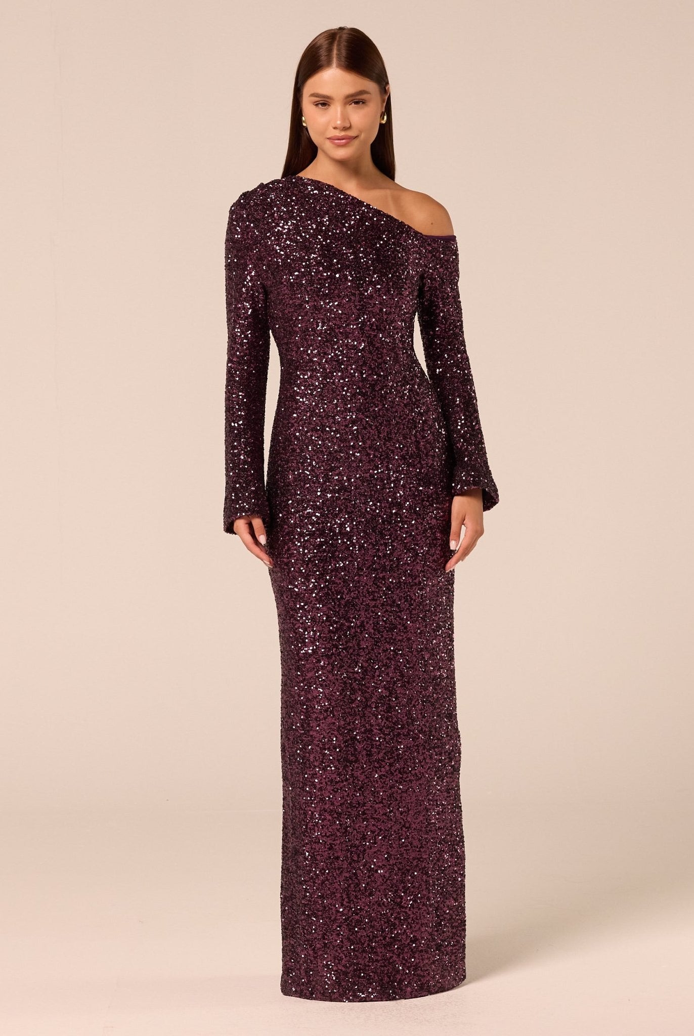 Purple Long-Sleeve Sequin Maxi Dress - shopaleena