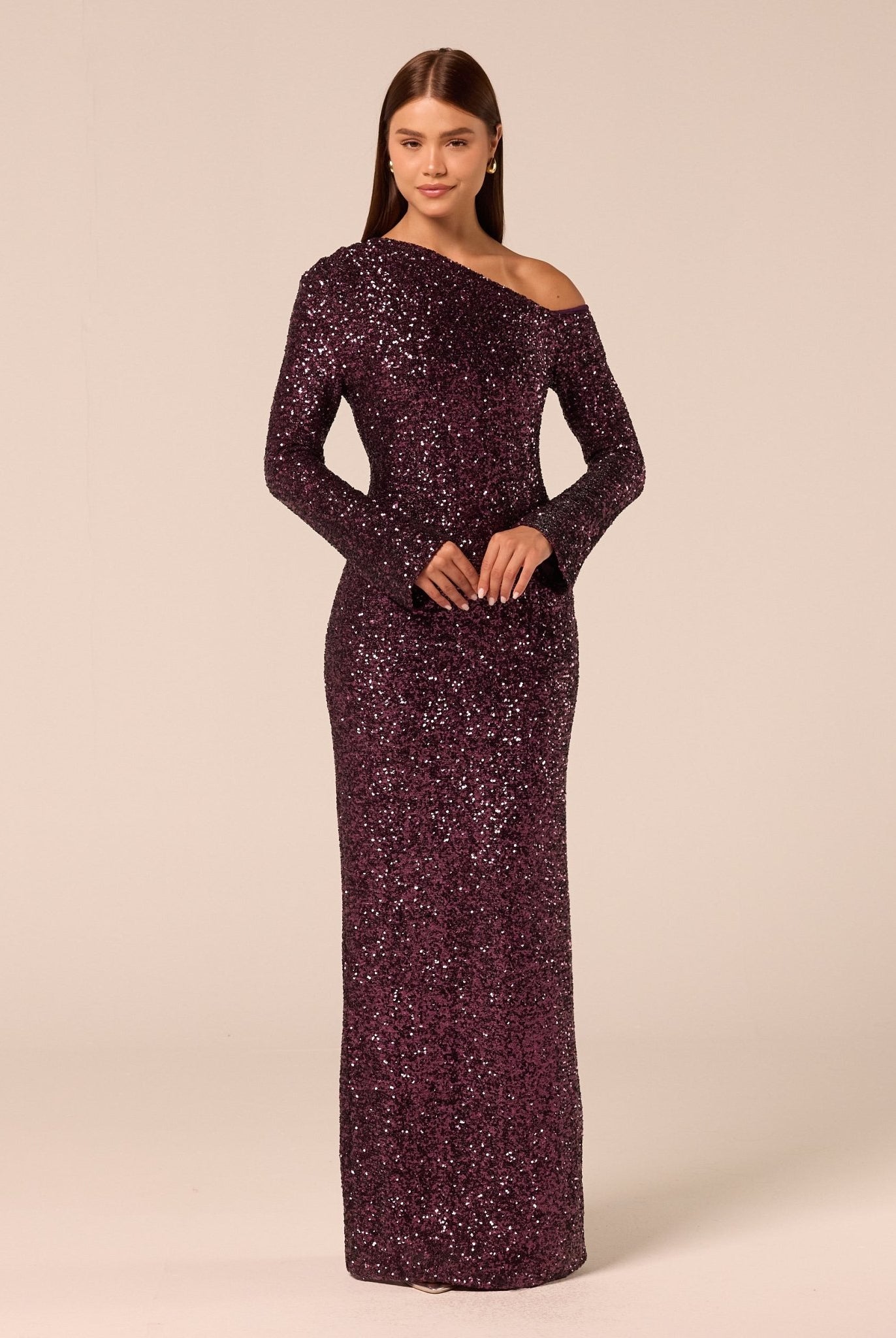 Purple Long-Sleeve Sequin Maxi Dress - shopaleena