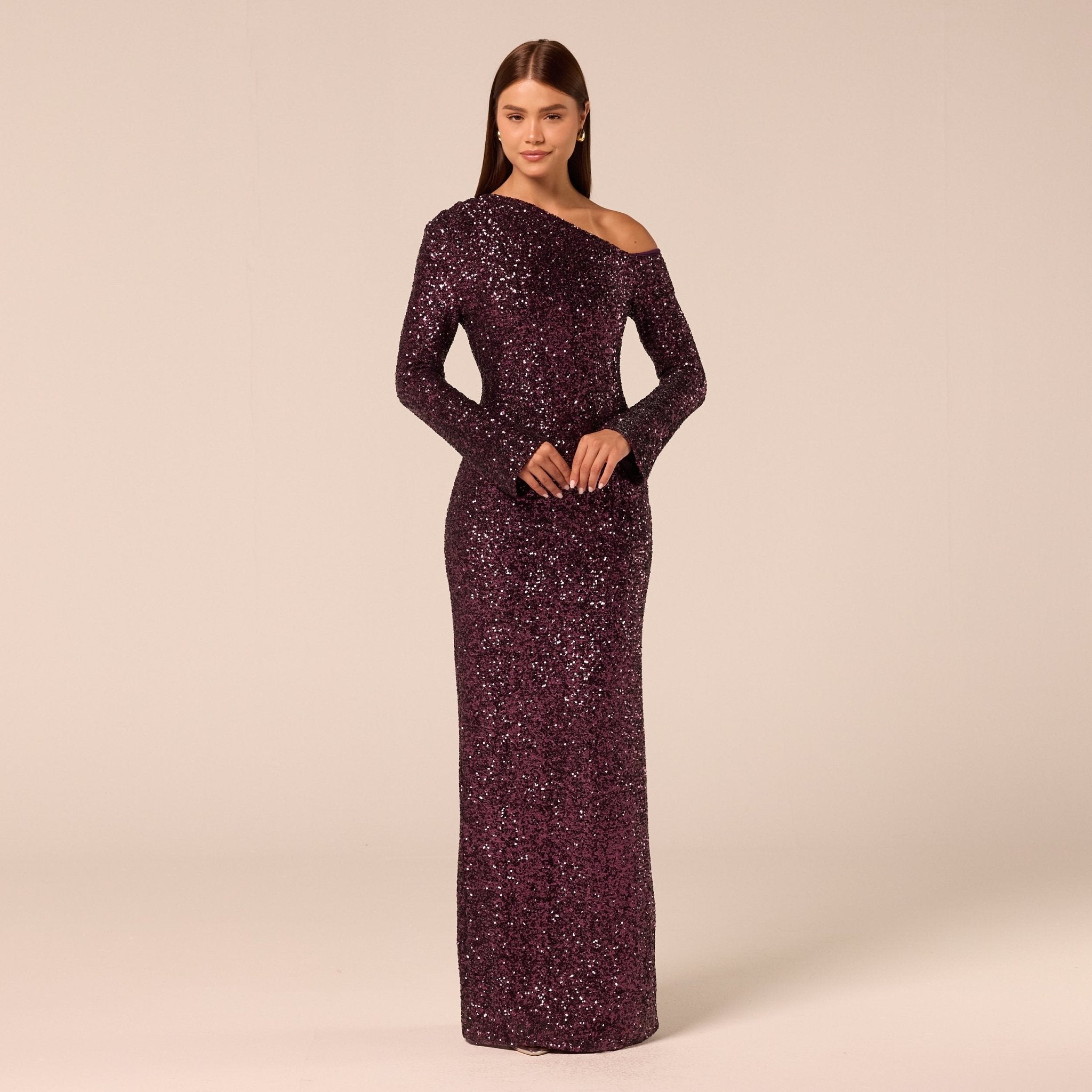 Purple Long-Sleeve Sequin Maxi Dress - shopaleena